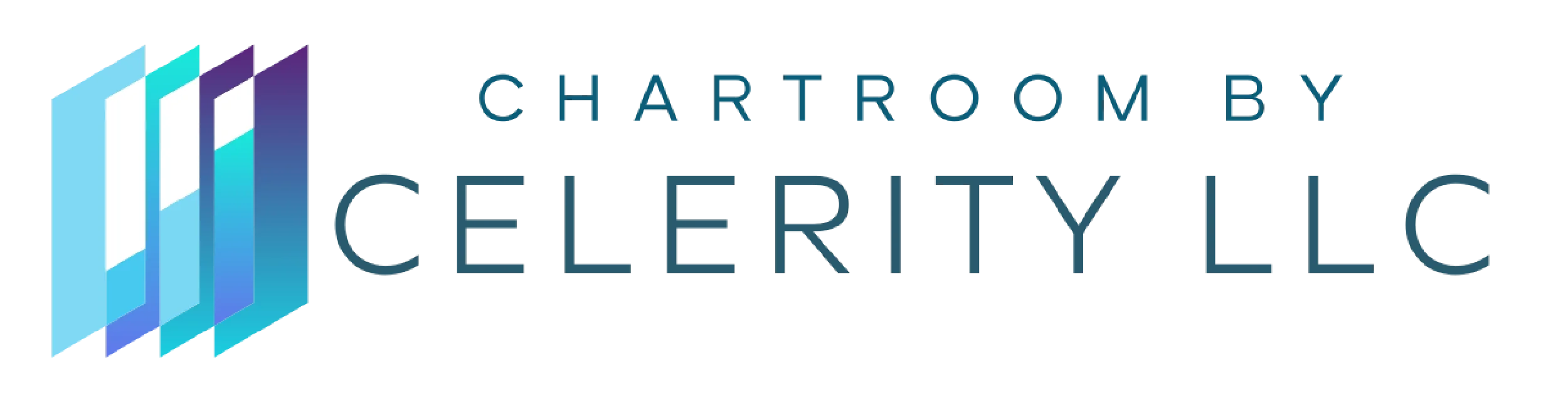 Logo for Chartroom by Celerity LLC featuring stylized blue and purple book icons with text.