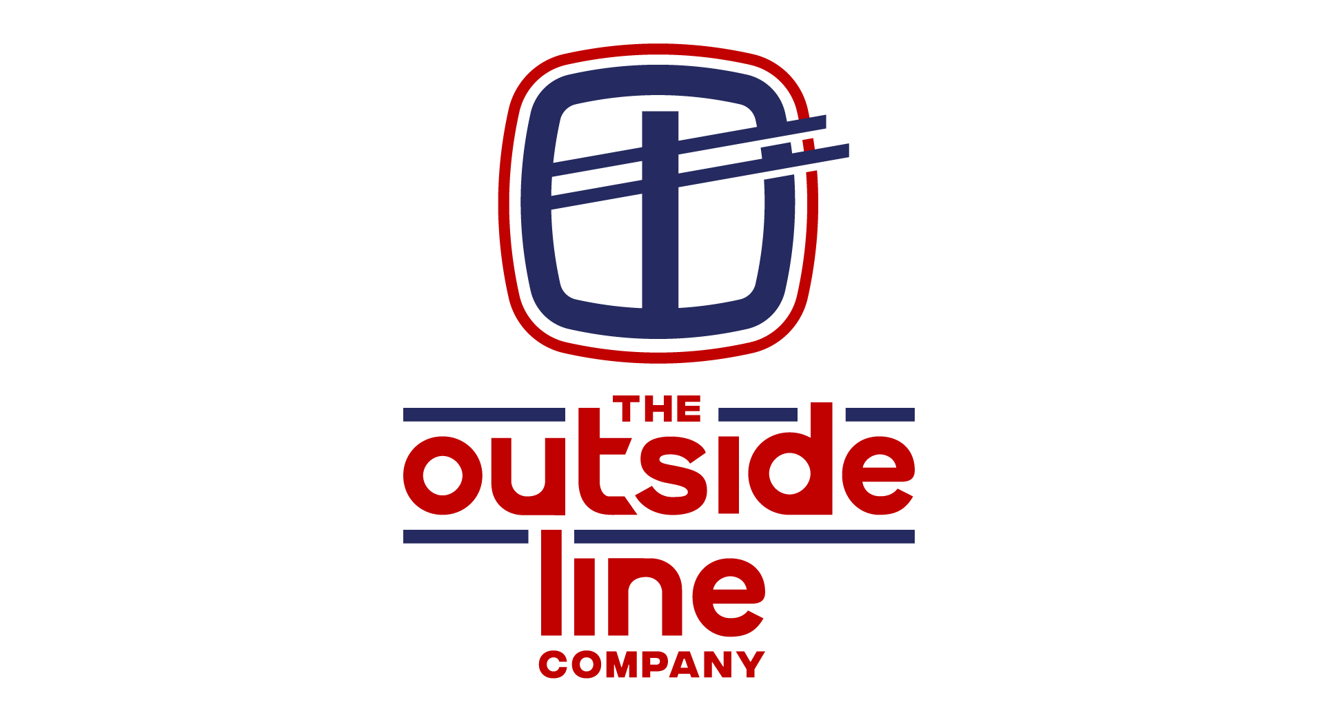 Logo with a stylized design of a powerline, with the text 'The Outside Line Company' in bold red and blue letters.