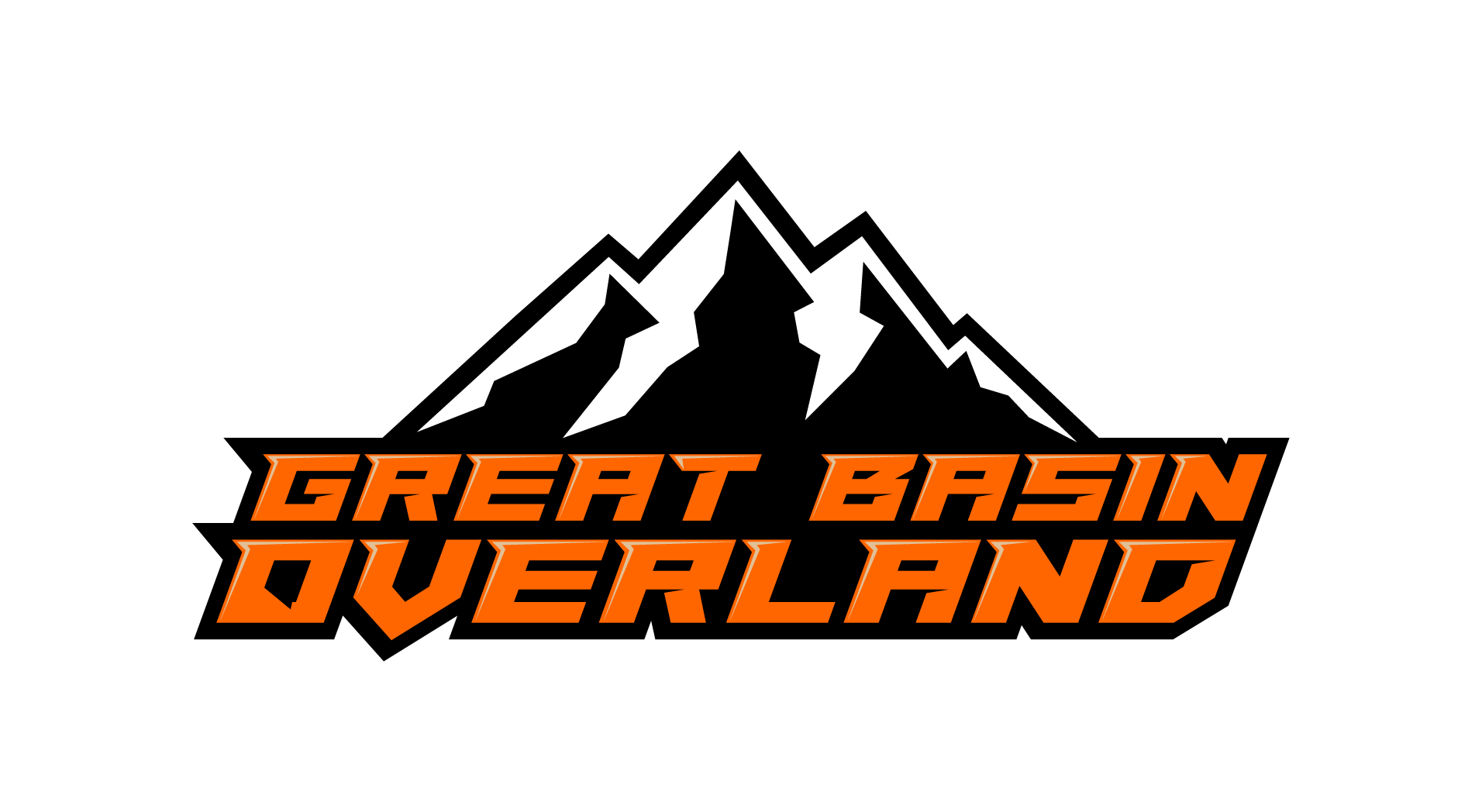 Logo with mountain illustration above the text 'Great Basin Overland' in bold, orange, stylized font on a black background.
