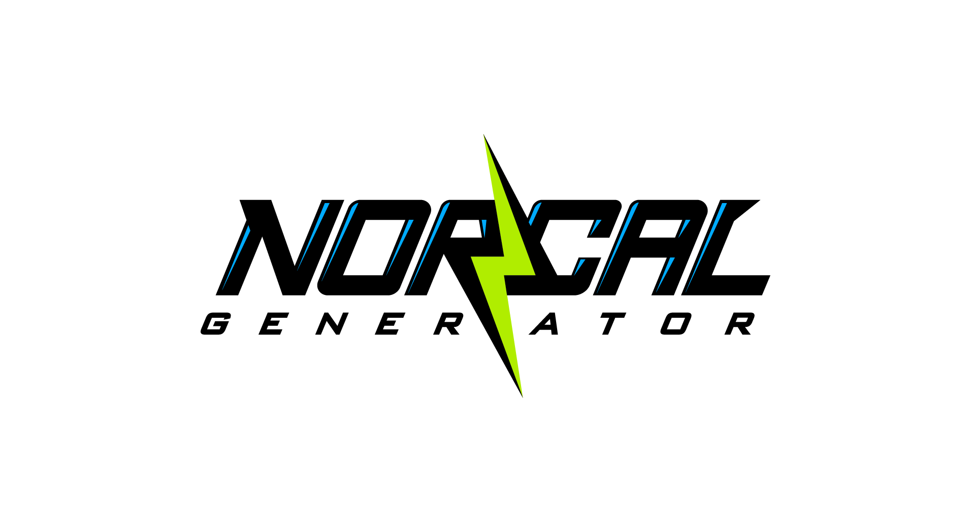 Logo with a green lightning bolt in the center, black background, with stylized orange text above and below reading 'NorCal'