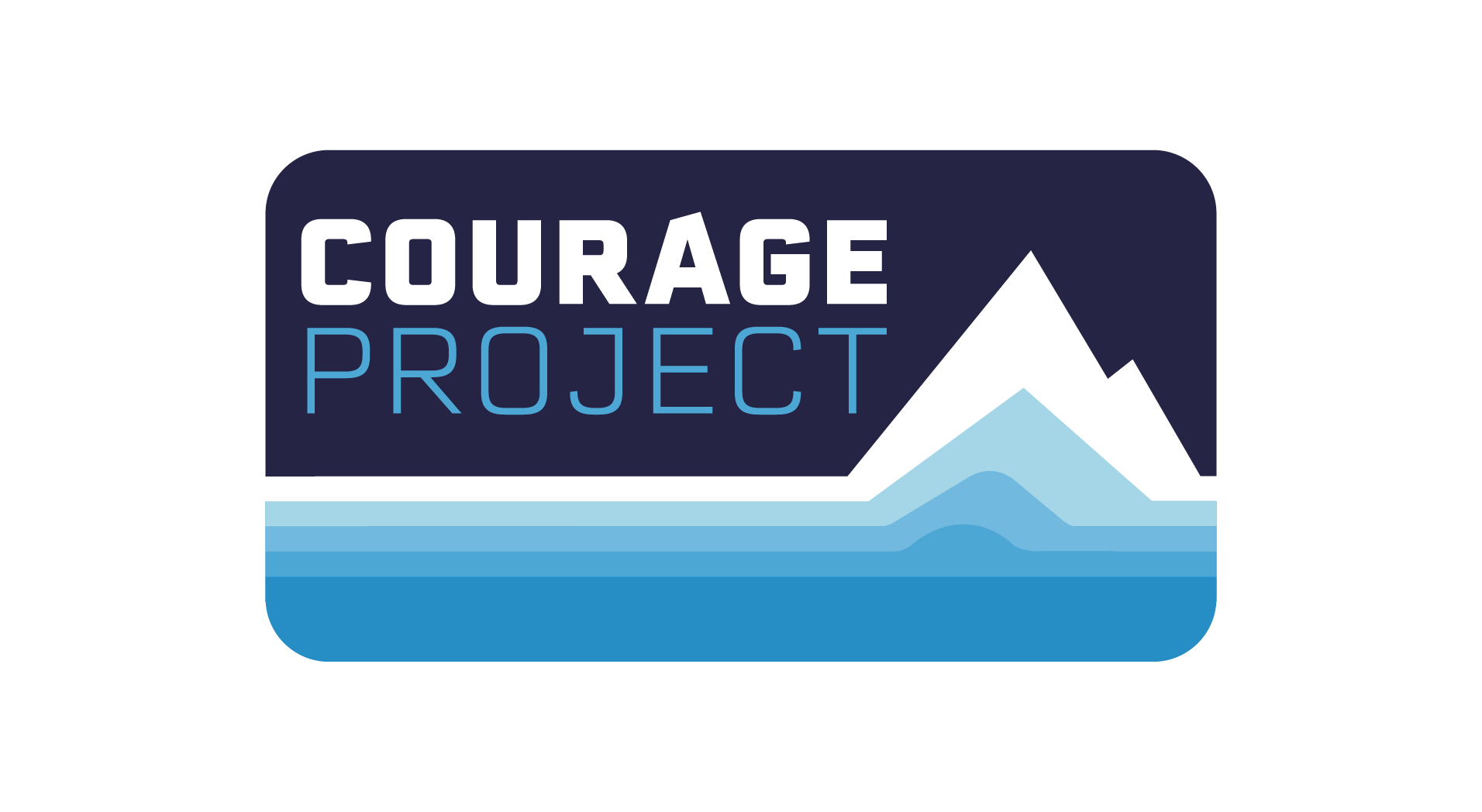 Courage Project logo with a mountain and layered blue landscape