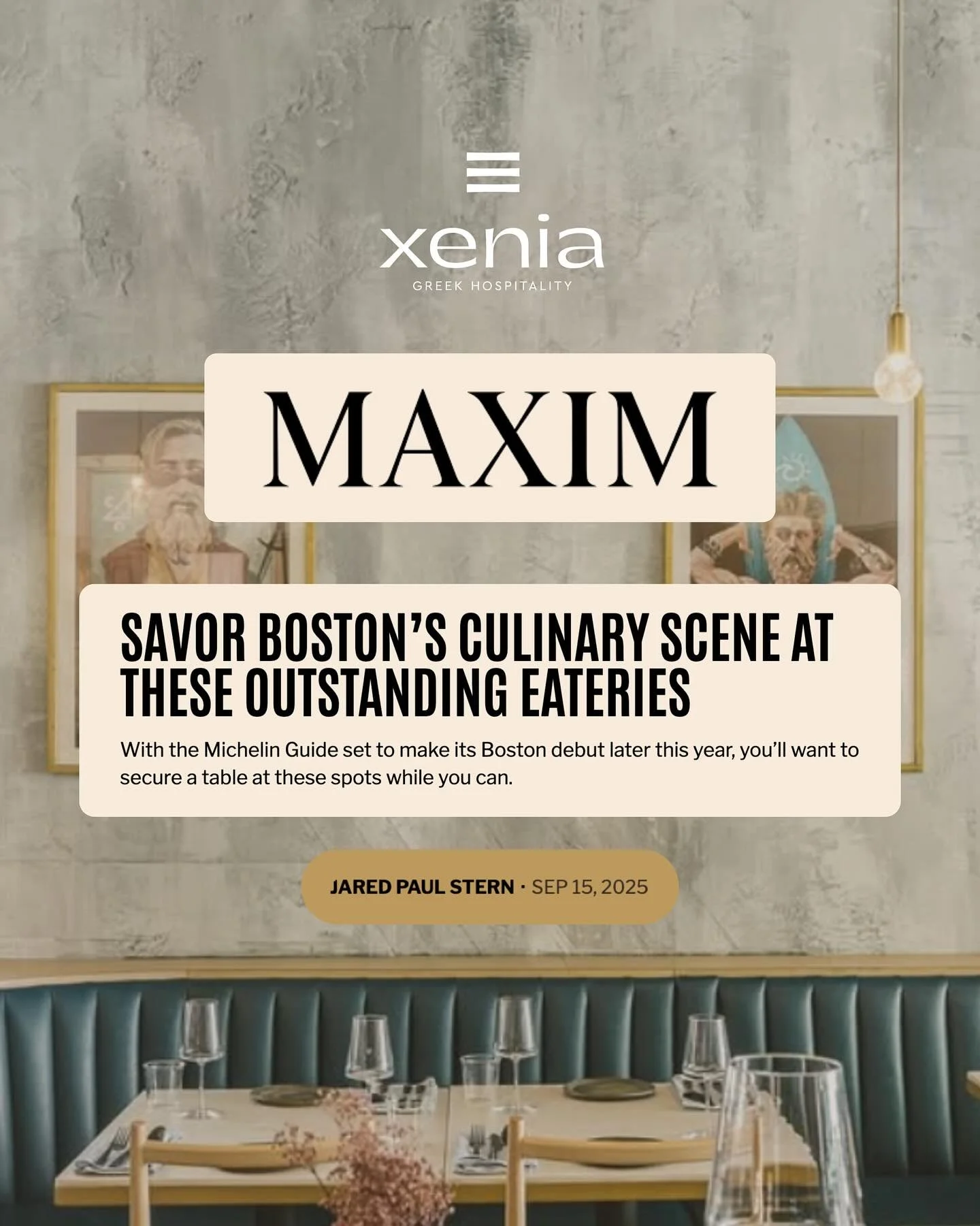 At Xenia, we believe hospitality is an art&mdash;and we&rsquo;re honored to see that recognized by @maximmag! In his article, @jaredpstirn explores Boston&rsquo;s vibrant food scene, with Krasi and Hecate representing the heart of modern Greek culina