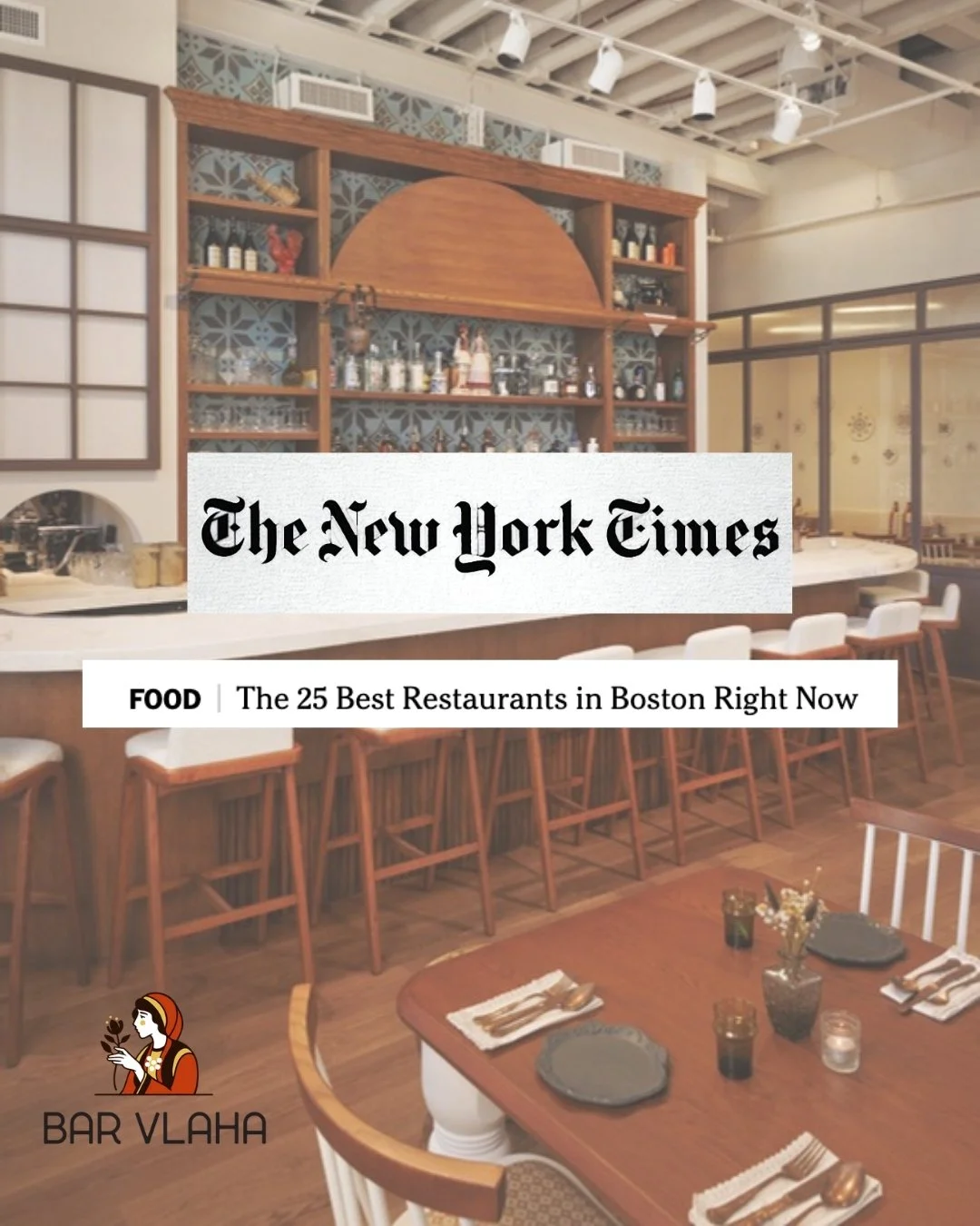We&rsquo;re honored to announce that @nytimes has named Bar Vlaha among the &ldquo;25 Best Restaurants in Boston Right Now.&rdquo;

This recognition is a testament to our dedication to philoxenia - the Greek art of extending warmth, generosity, and g