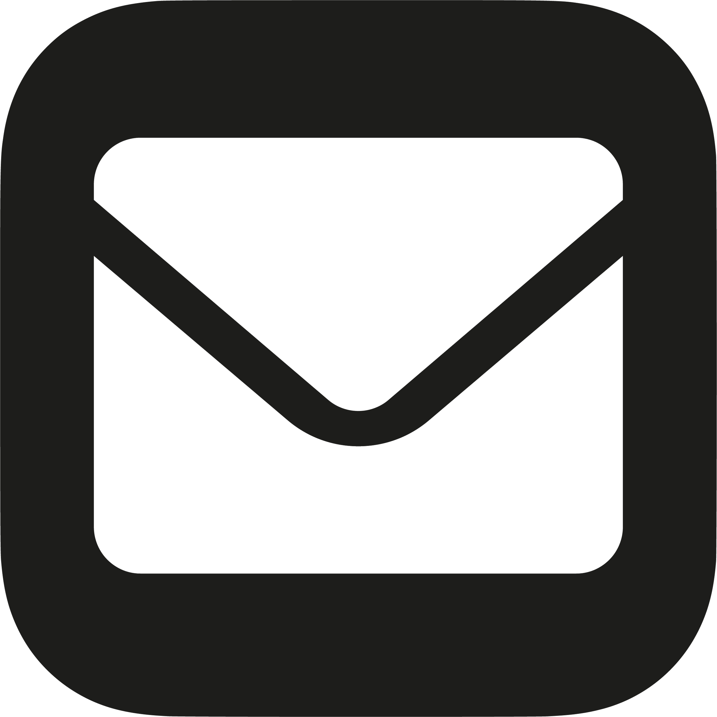 Icona di una busta da lettere grigia su sfondo nero.