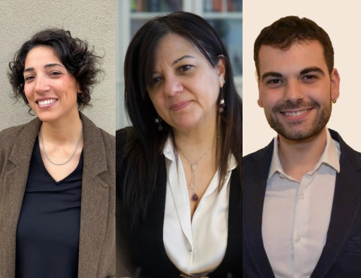 Tre persone in un'ambientazione professionale.