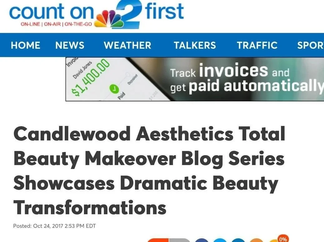 Screenshot of a news website reporting on a beauty makeover blog series, dated October 24, 2017, with headlines, social media icons, and advertisements.