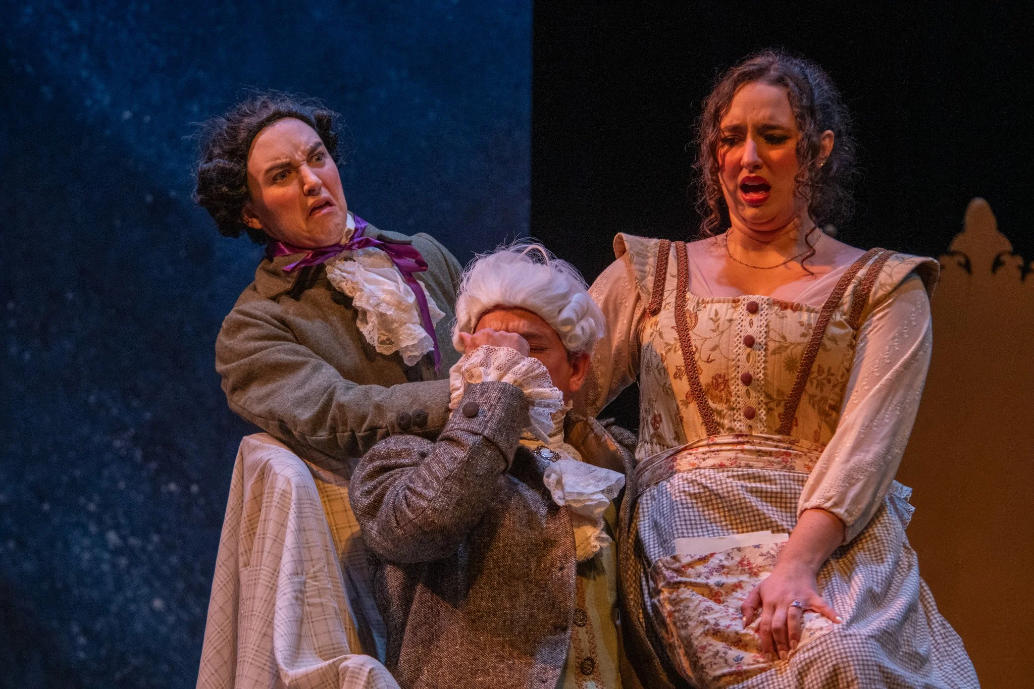 Joelle Lachance, Mary Fetterman, and Max Van Wyck in BOU's production of The Marriage of Figaro in 2024