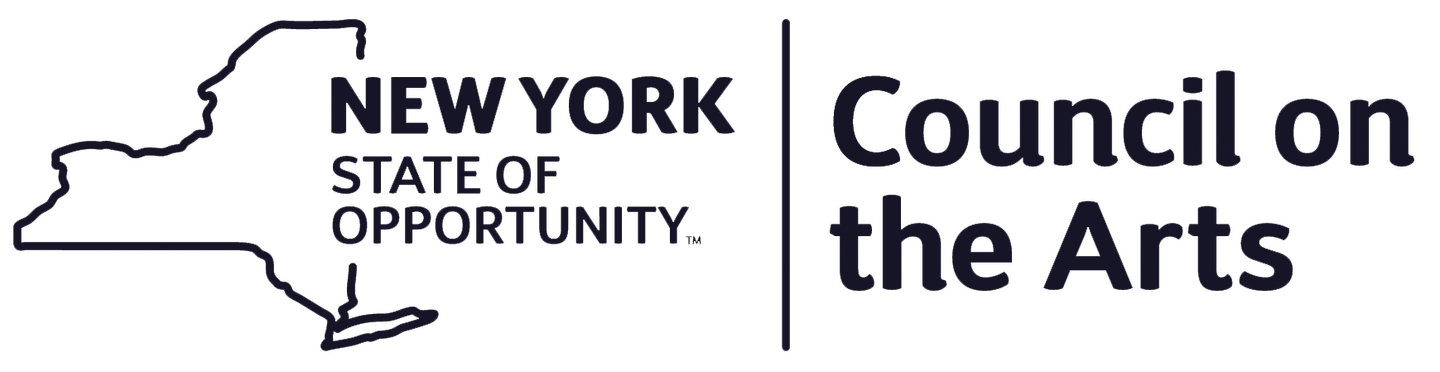 Logo with outline of New York state, text 'New York State of Opportunity' and 'Council on the Arts' separated by a vertical line.