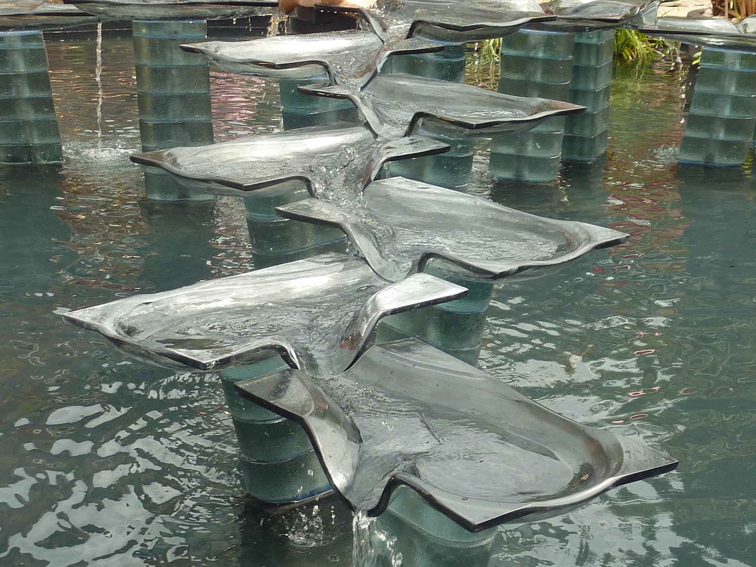 Glasshouse Flowform recycled tv screens.JPG