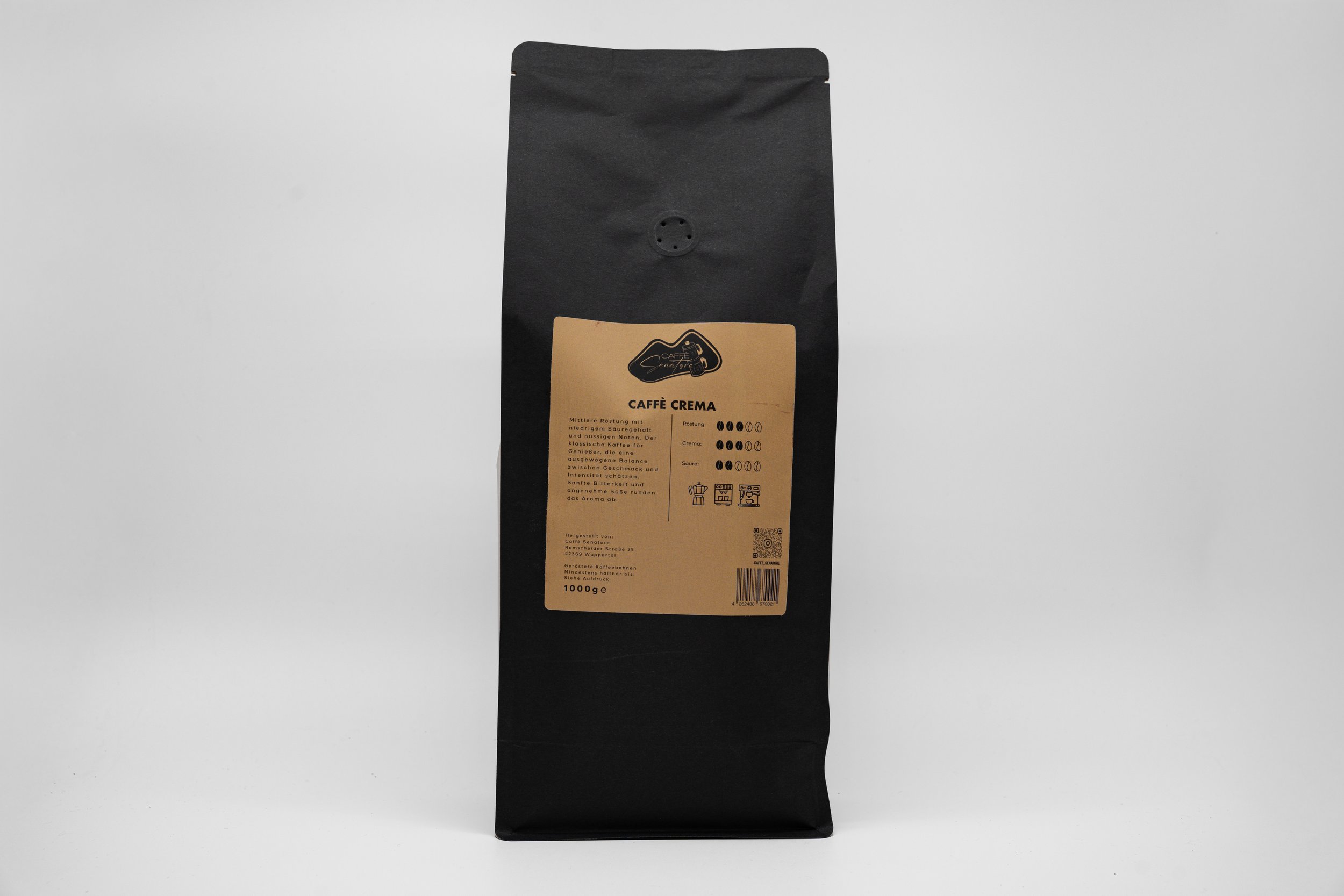 Caffè Senatore 1000g Verpackung der Kaffeesorte Caffè Crema von hinten