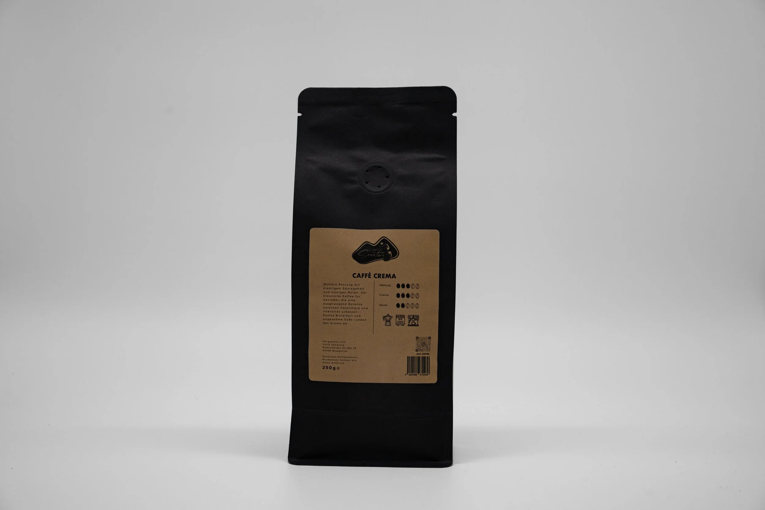 Caffè Senatore 250g Verpackung der Kaffeesorte Caffè Crema von hinten