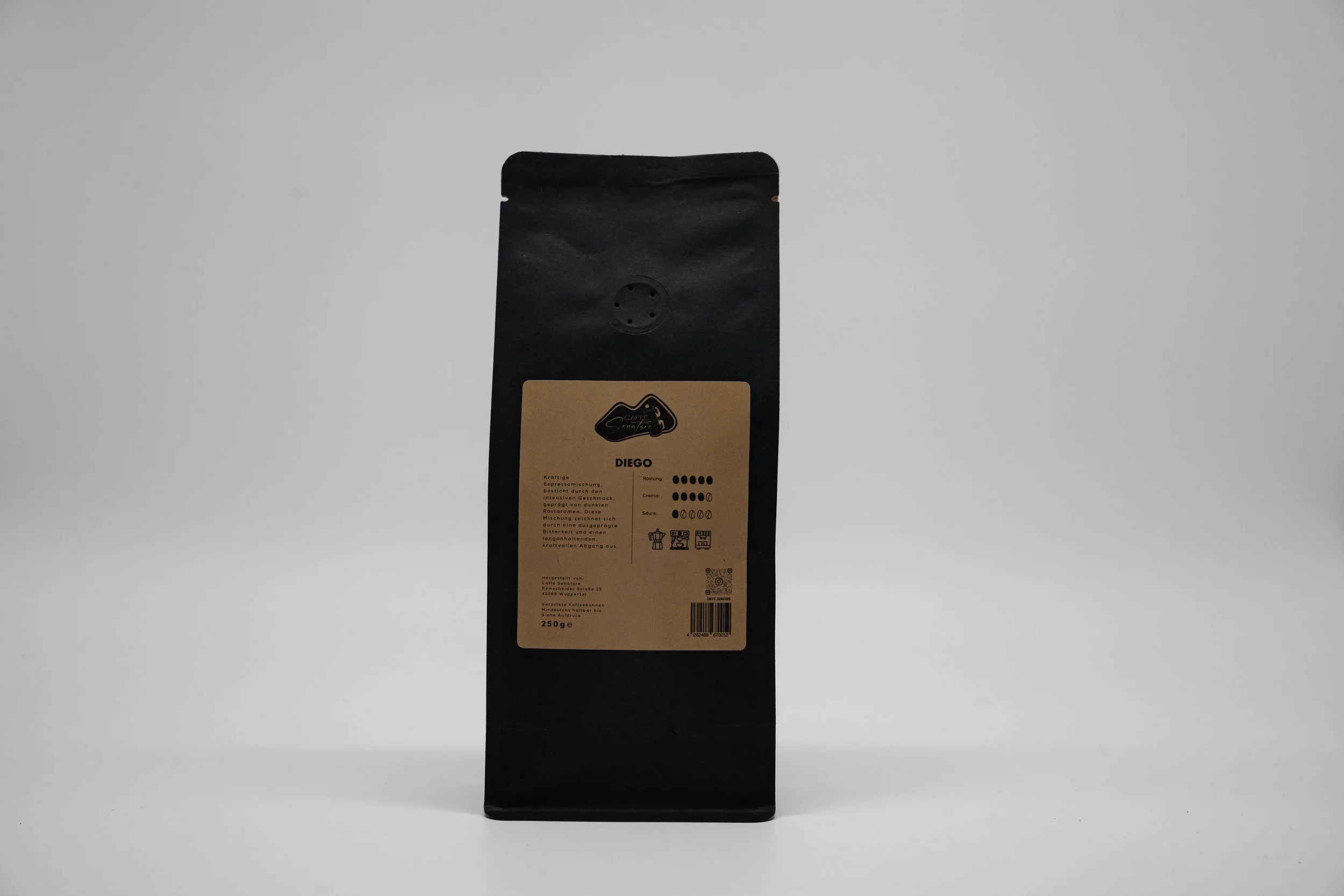 Caffè Senatore 250g Verpackung der Kaffeesorte Diego von hinten