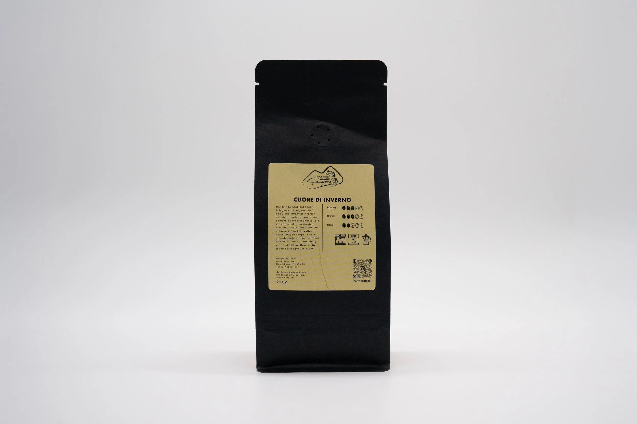 Caffè Senatore 250g Verpackung der Kaffeesorte Cuore di Inverno von hinten