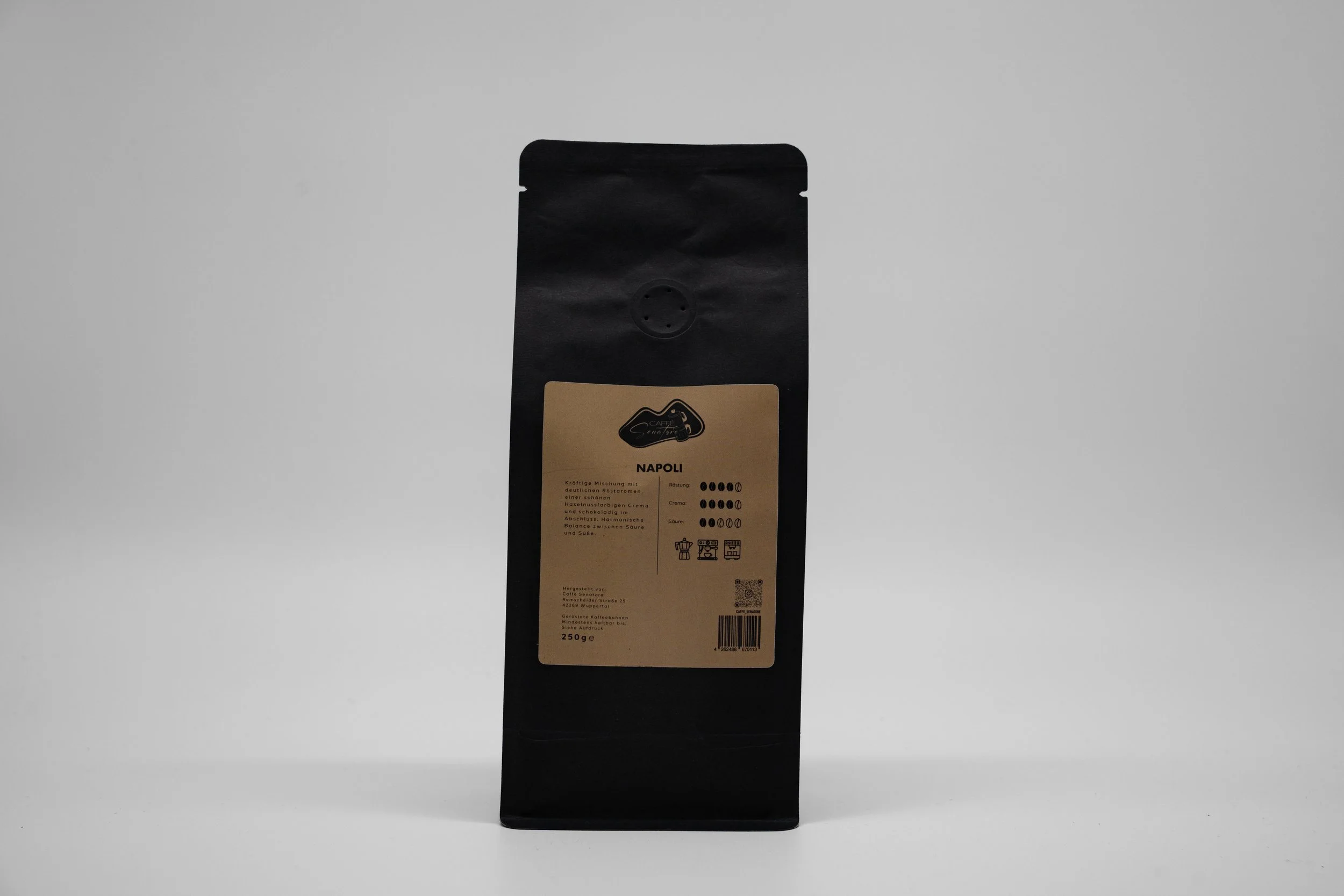 Caffè Senatore 250g Verpackung der Kaffeesorte Napoli von hinten