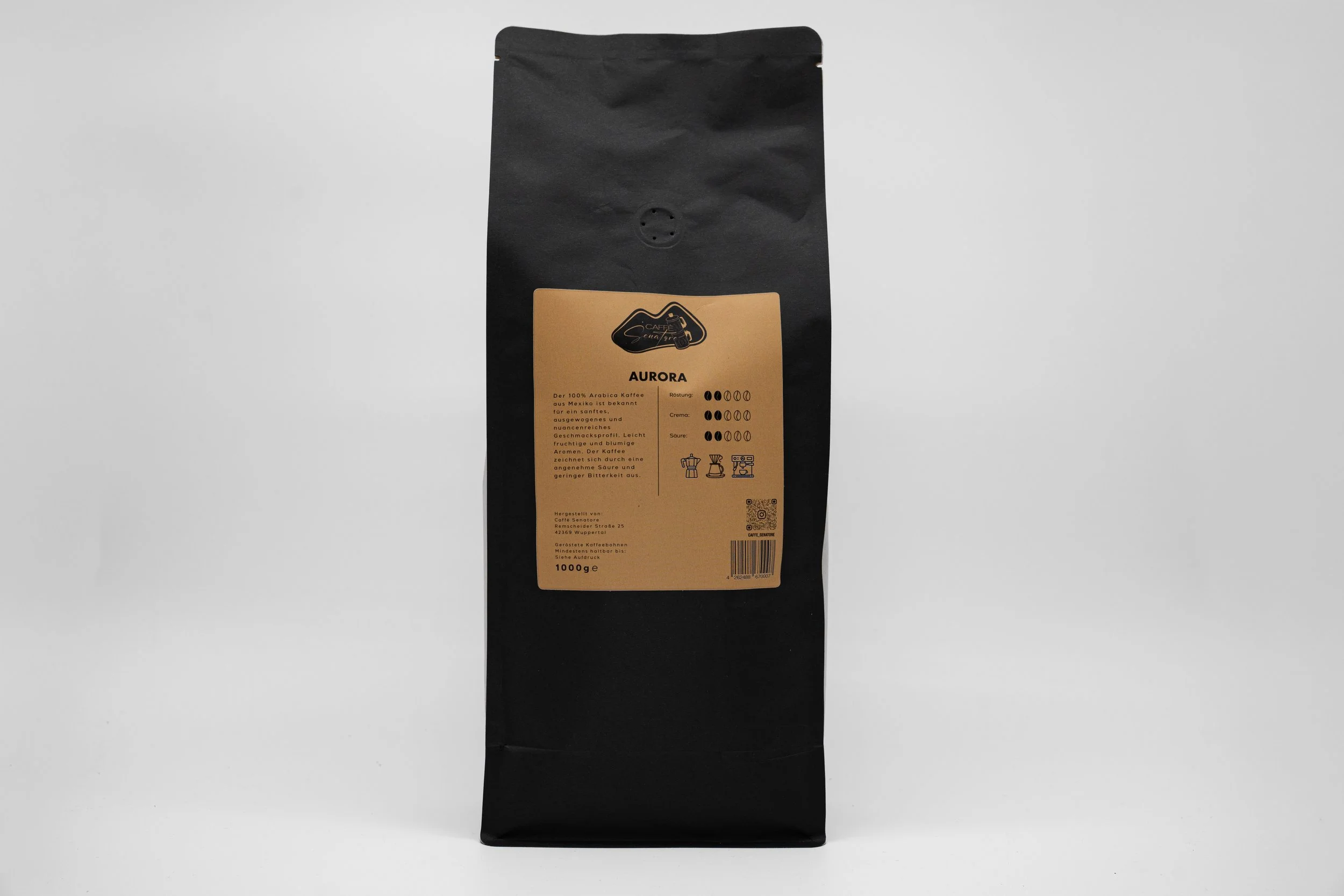 Caffè Senatore 1000g Verpackung der Kaffeesorte Aurora von hinten