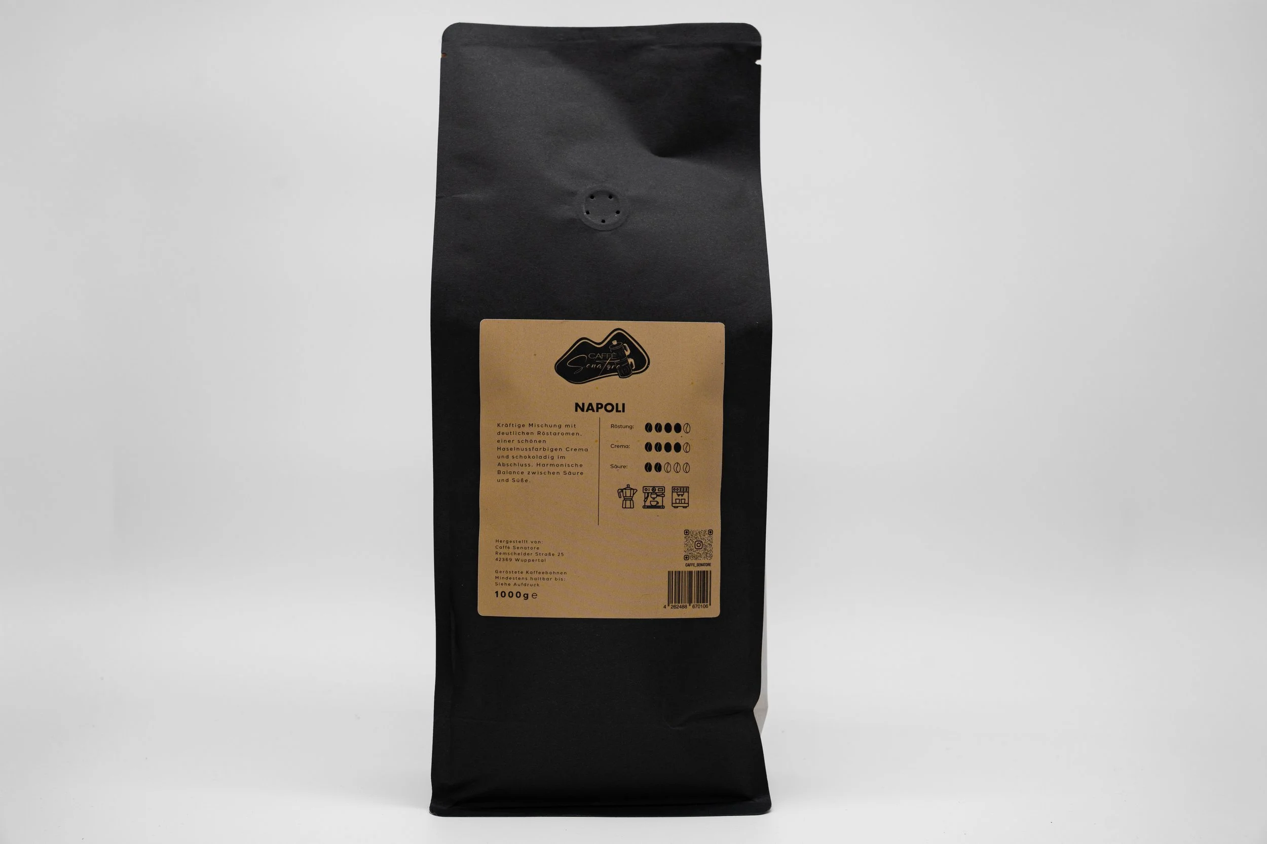 Caffè Senatore 1000g Verpackung der Kaffeesorte Napoli von hinten