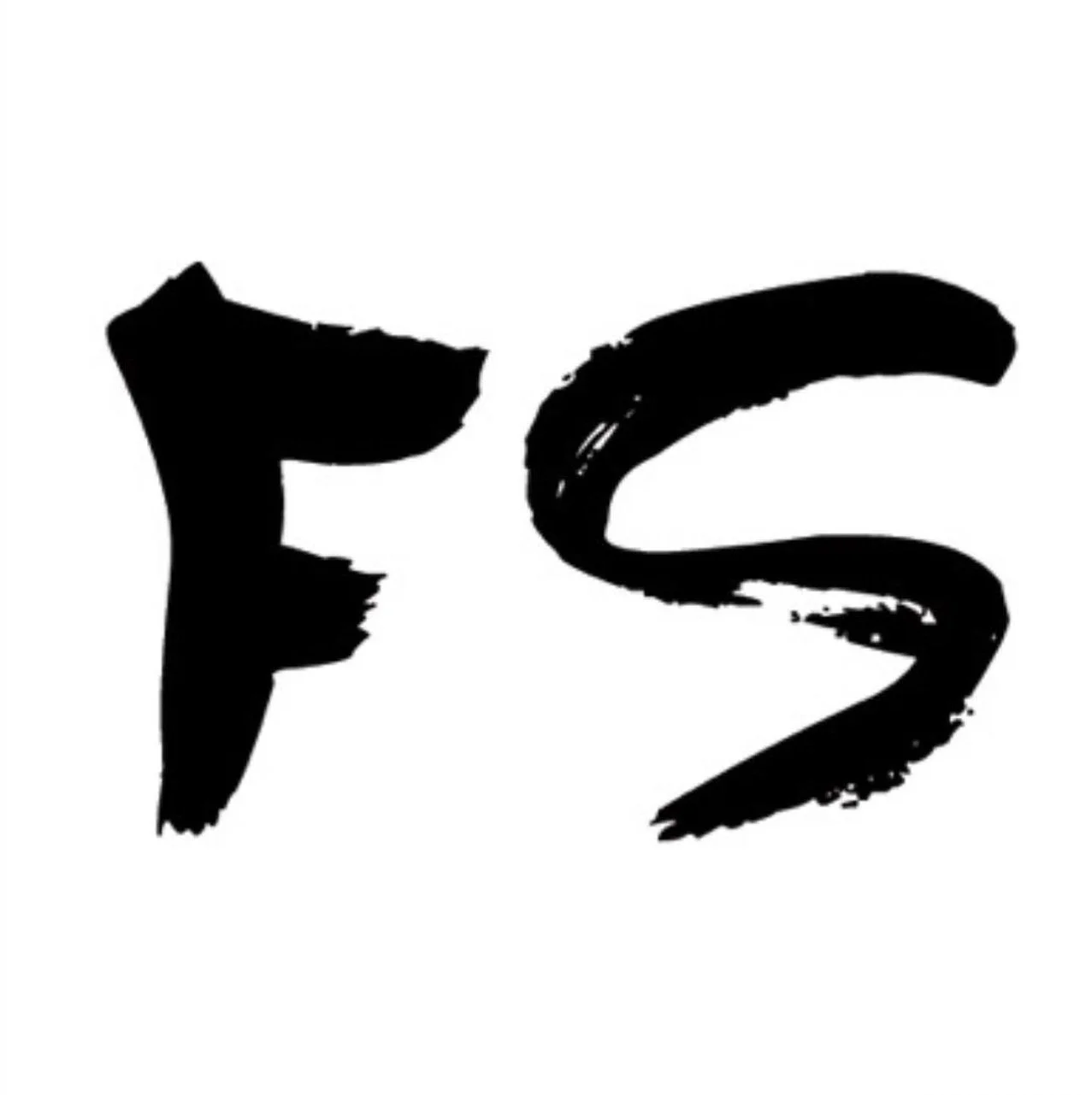 Black abstract brushstroke letters 'F' and 'S' on white background.