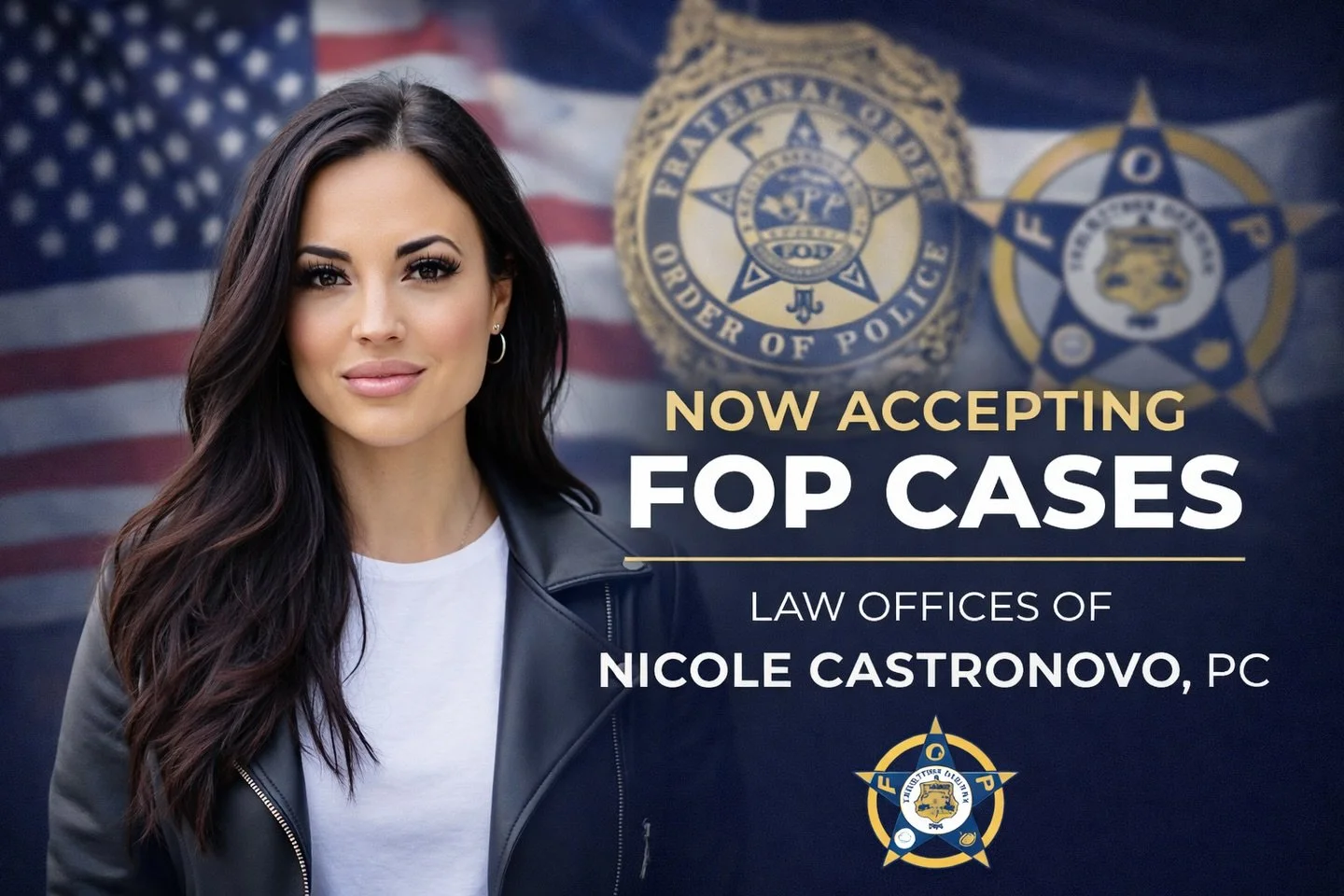 🚨 Now Accepting FOP Cases 🚨

The Law Offices of Nicole Castronovo, PC is proud to represent Fraternal Order of Police members in criminal, administrative, and internal affairs matters.

If your badge is on the line, your rights shouldn&rsquo;t be.
