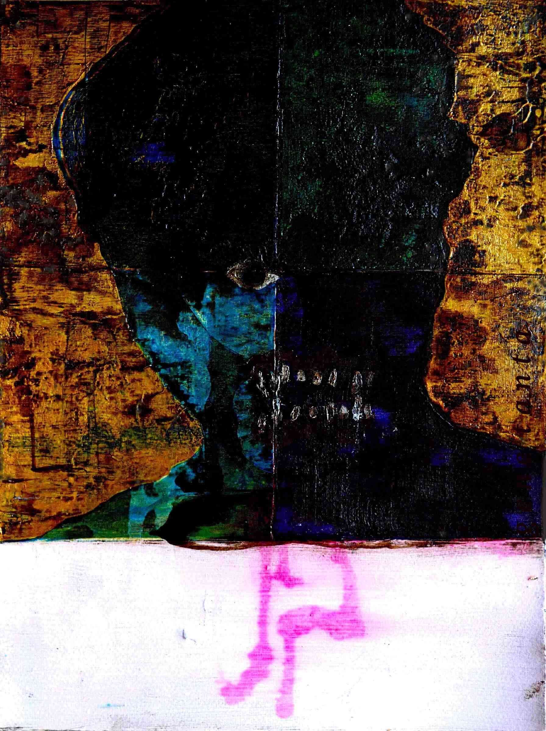 Assassinated Figures — Leon Trotsky (fanged), acrylic, pencil and marker on paper, 2018, Gene Tanta