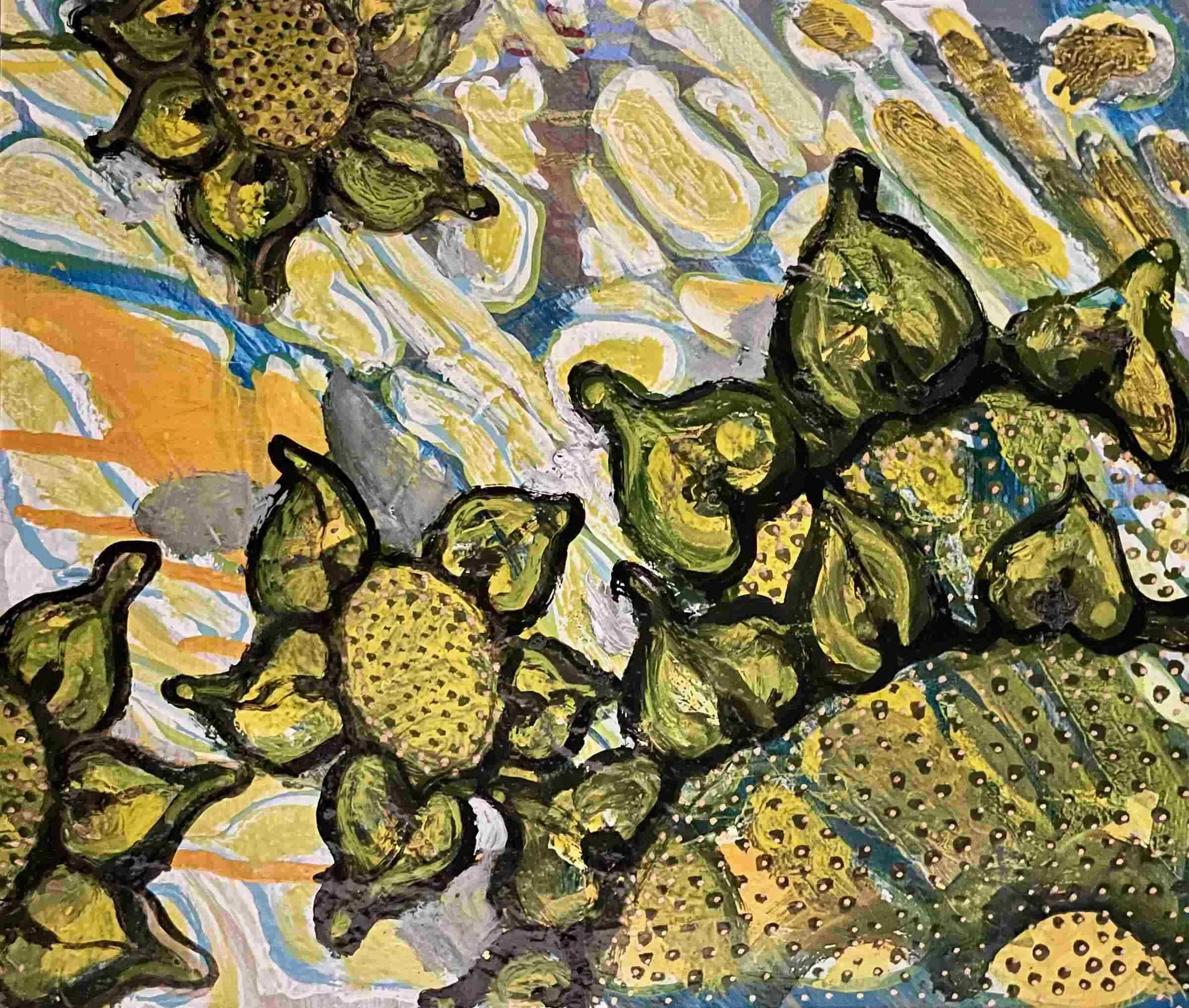 Sunflower #60, oil on paper, 2023, Gene Tanta