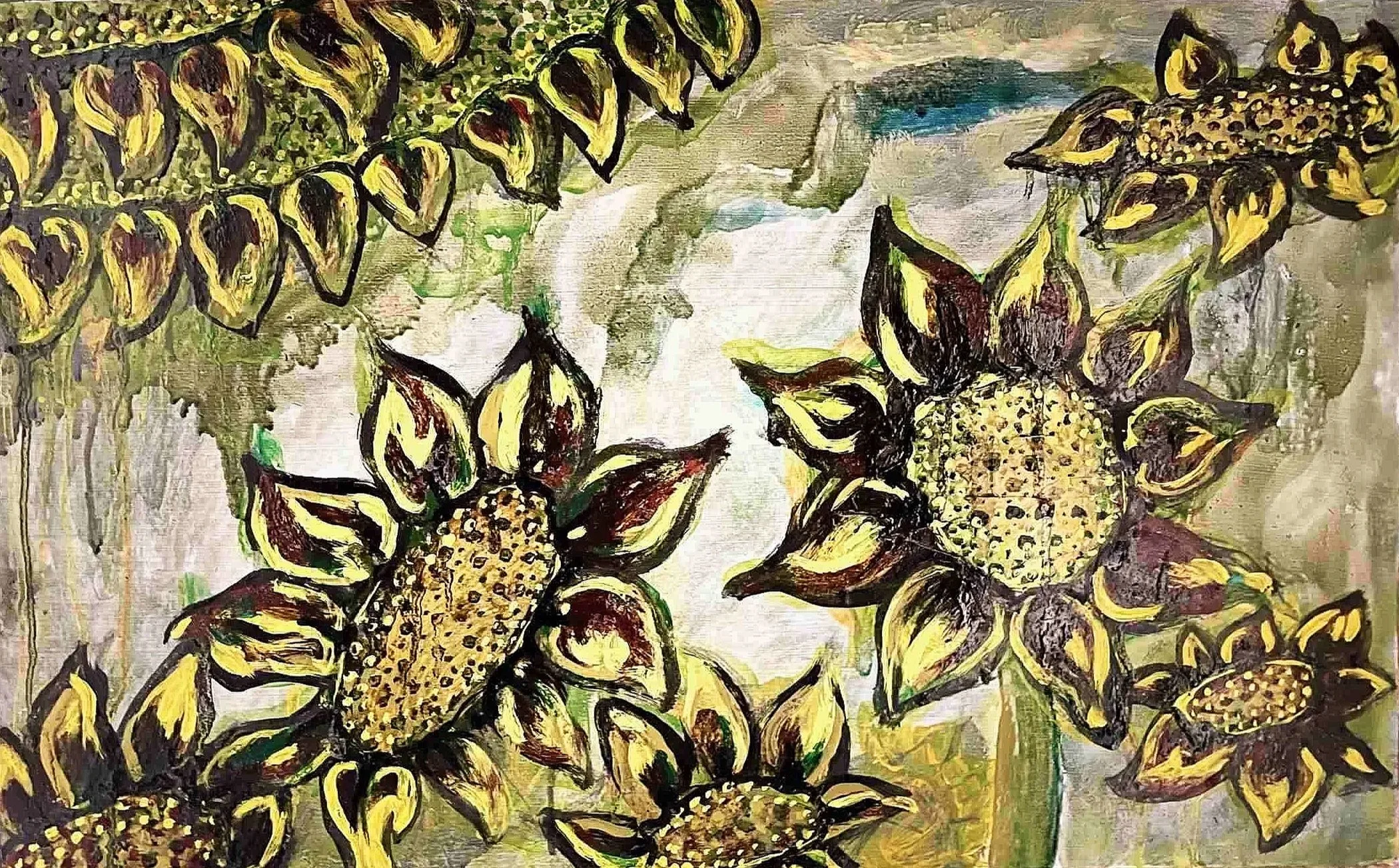 Sunflower #1, oil on paper, 2023, Gene Tanta