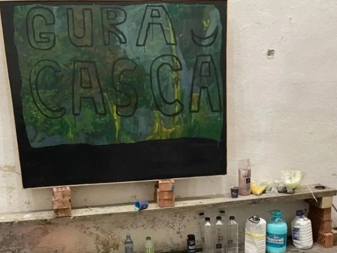 gura casca (slack jaw — 'stop daydreaming and work'), acrylic painting on canvas, in studio, 2023, How Do You Say 'Patronizing'?, Gene Tanta, BARAKA Artist Residency, Timișoara, Romania