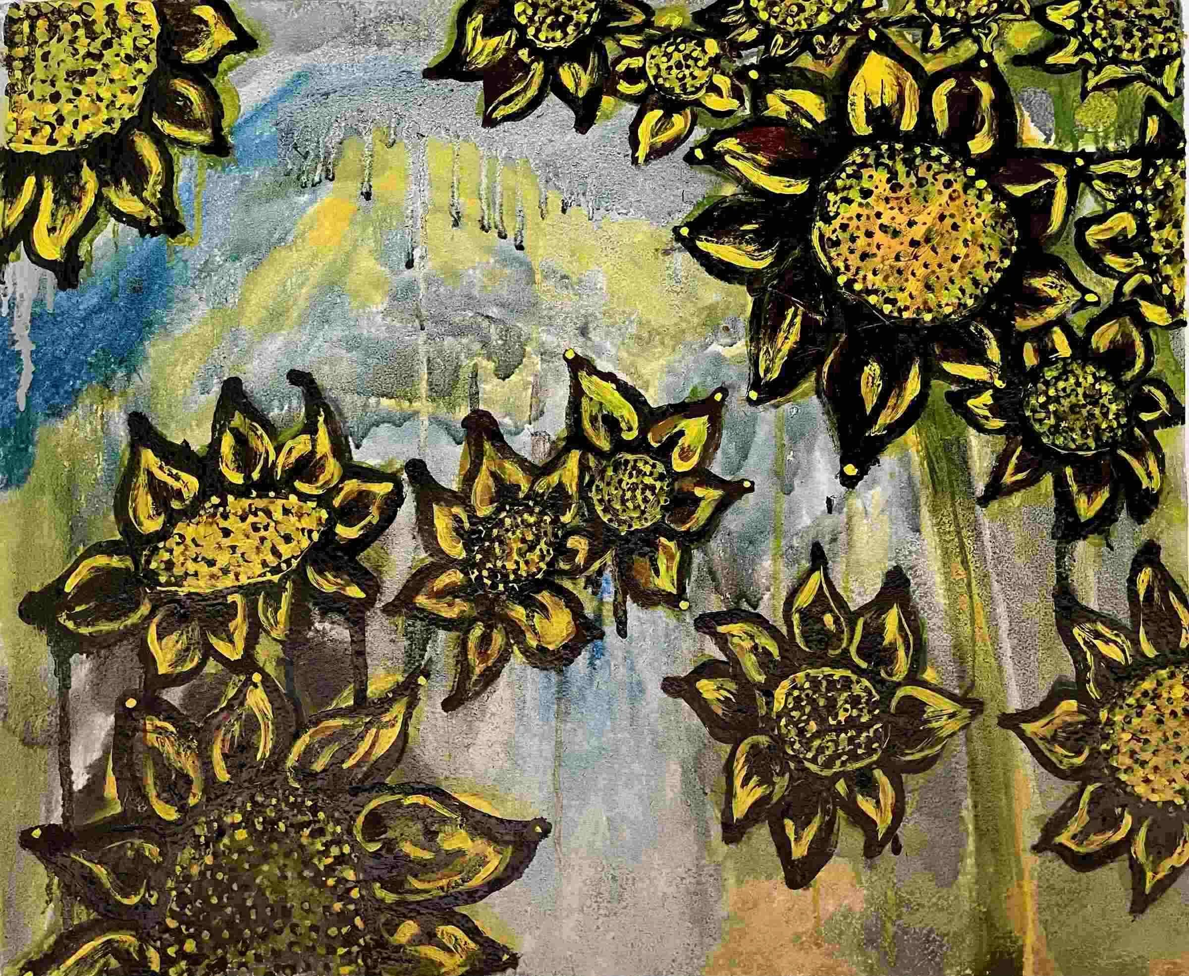 Sunflower #9, oil on paper, 2023, Gene Tanta