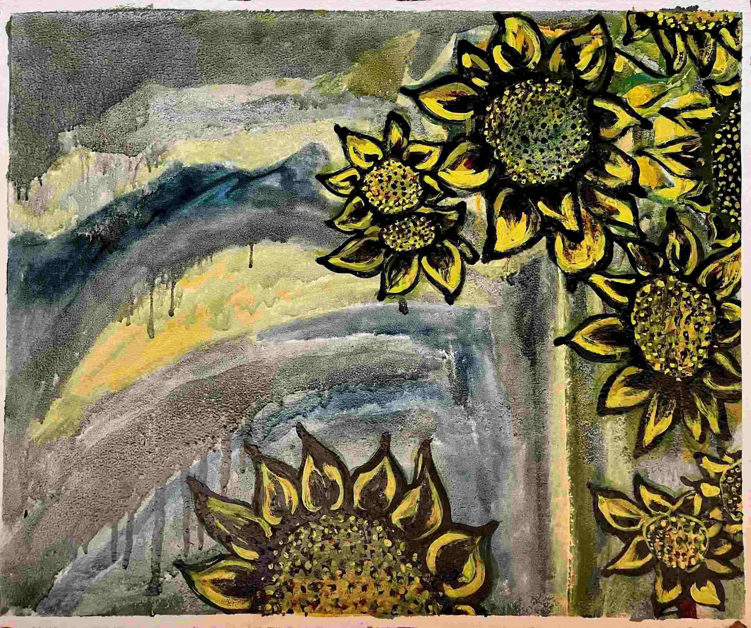 Sunflower #13, oil on paper, 2023, Gene Tanta