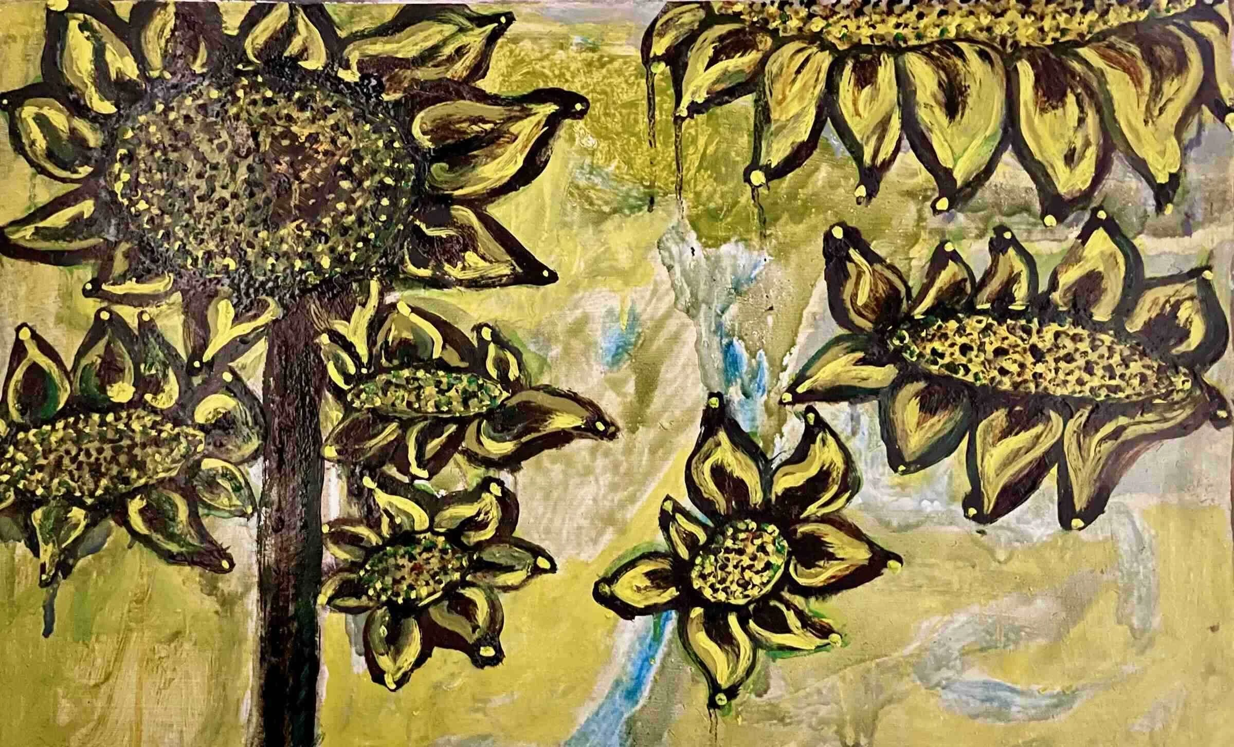 Sunflower #63, oil on paper, 2023, Gene Tanta