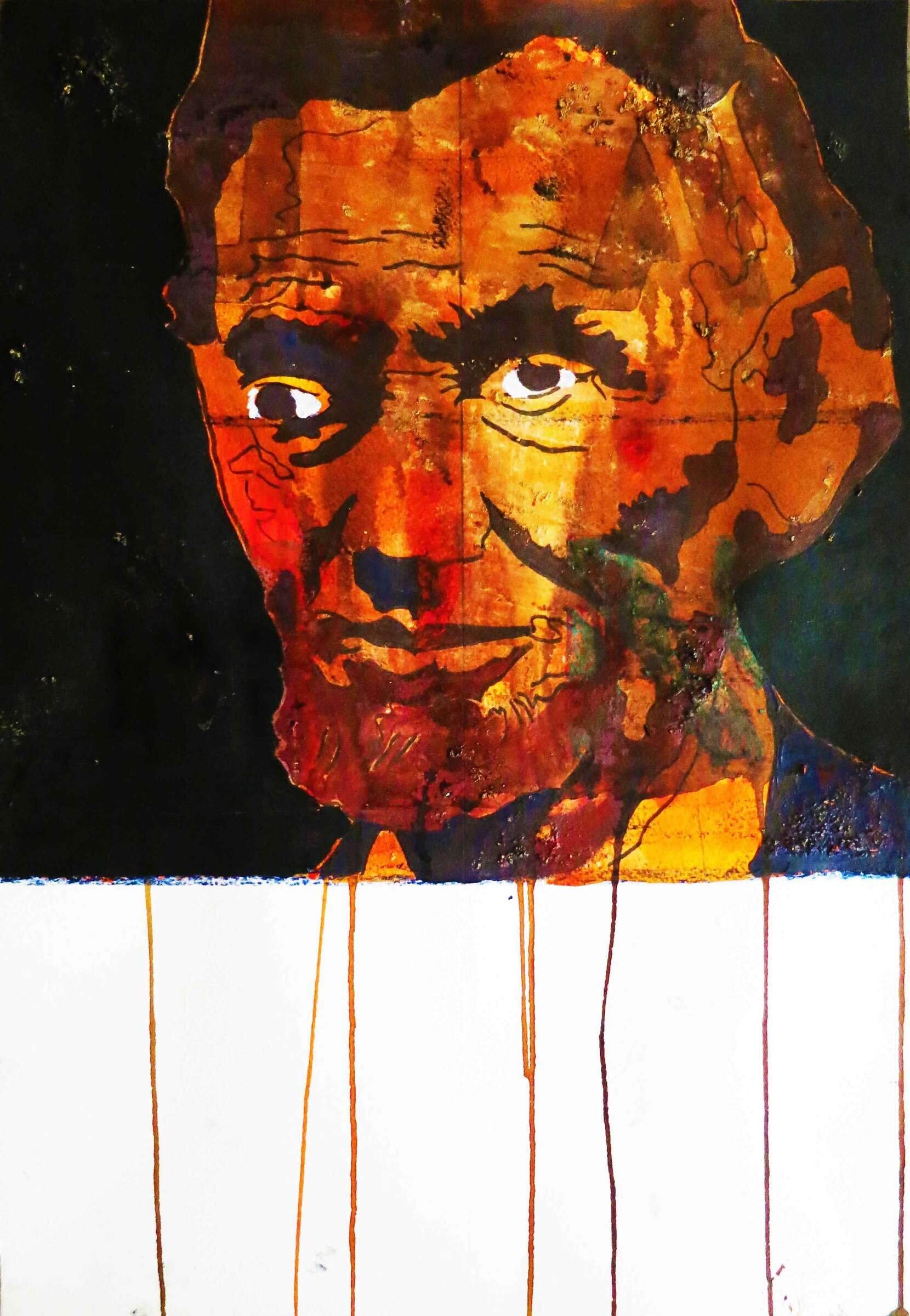 Assassinated Figures — Abraham Lincoln, acrylic, pencil and marker on paper, 2018, Gene Tanta