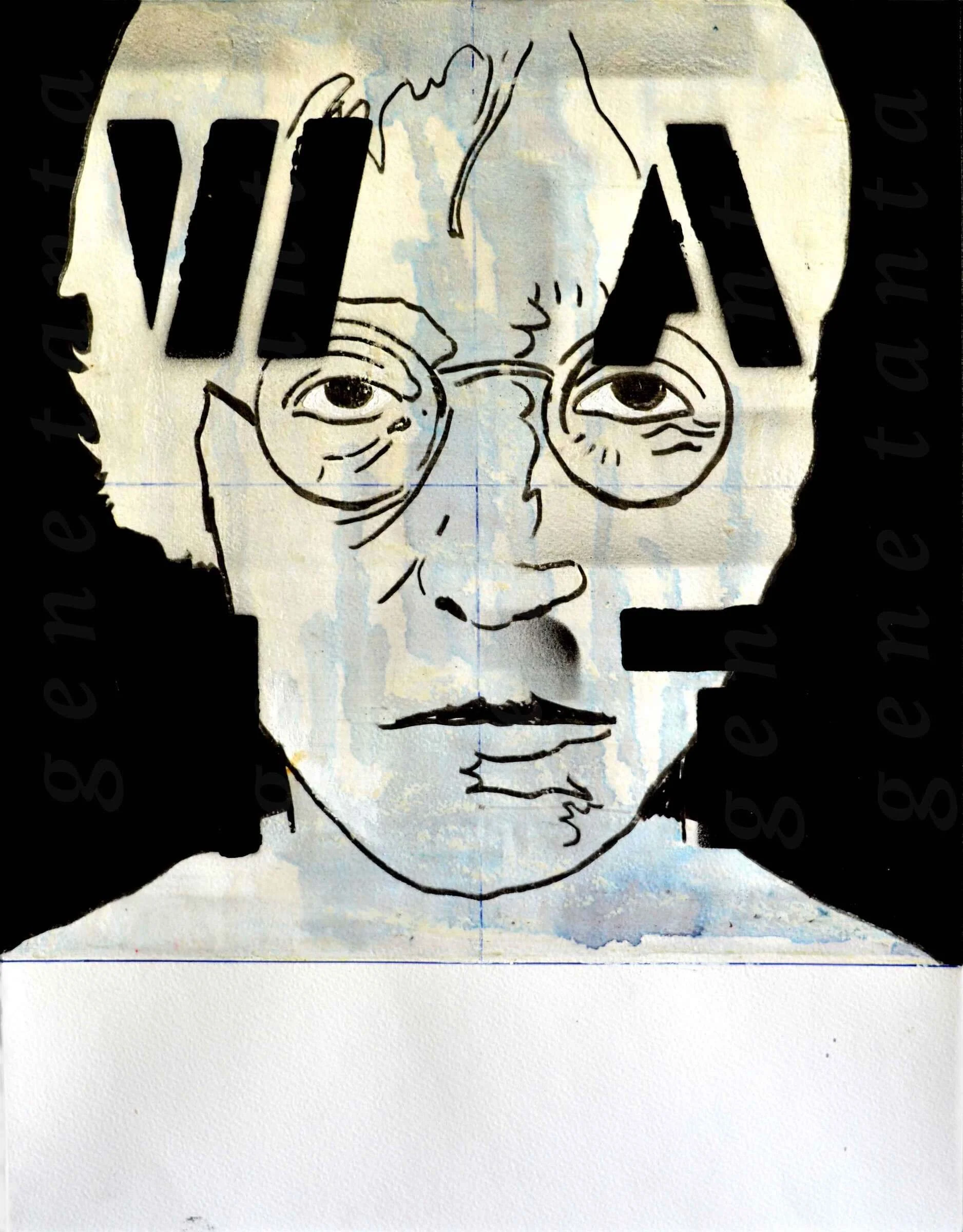 Assassinated Figures — John Lennon, acrylic, pencil and marker on paper, 2018, Gene Tanta