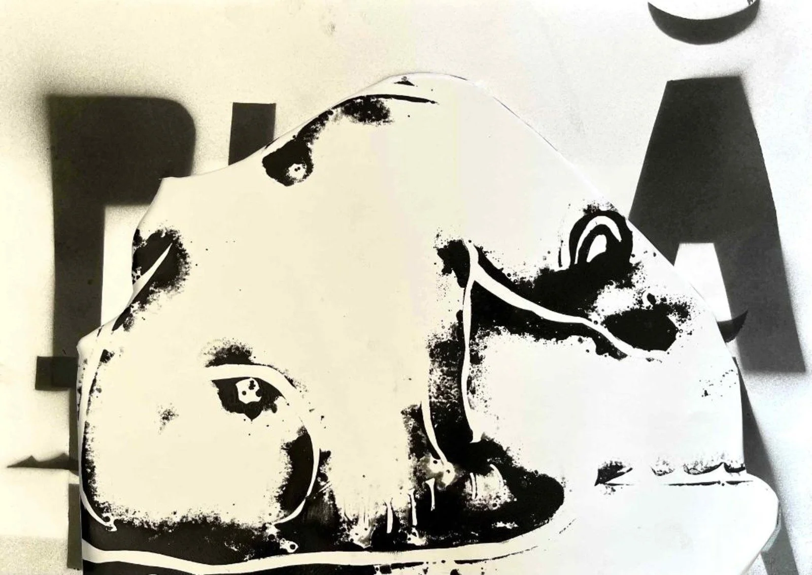 pula (cock — collage negative of the polar bear stencil), paper collage, 2023, How Do You Say 'Patronizing'?, Gene Tanta, Casa cu Iedera, Timișoara, Romania