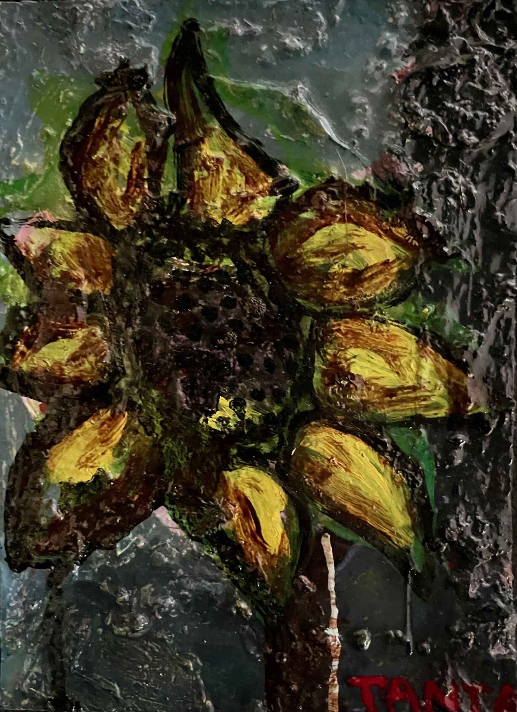 Sunflower #6, oil on paper, 2023, Gene Tanta