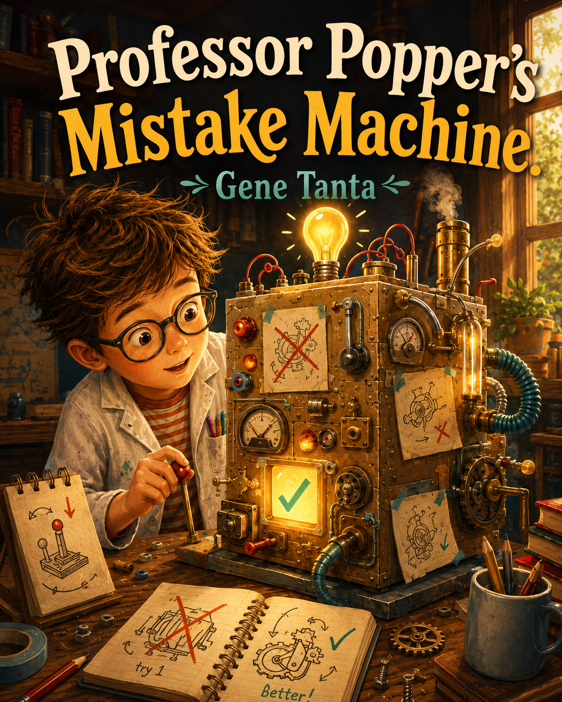 Professor Popper’s Mistake Machine tells the story of a child who builds a machine that only works when it is wrong first, introducing mistakes as a better habit than pretending to be certain.
