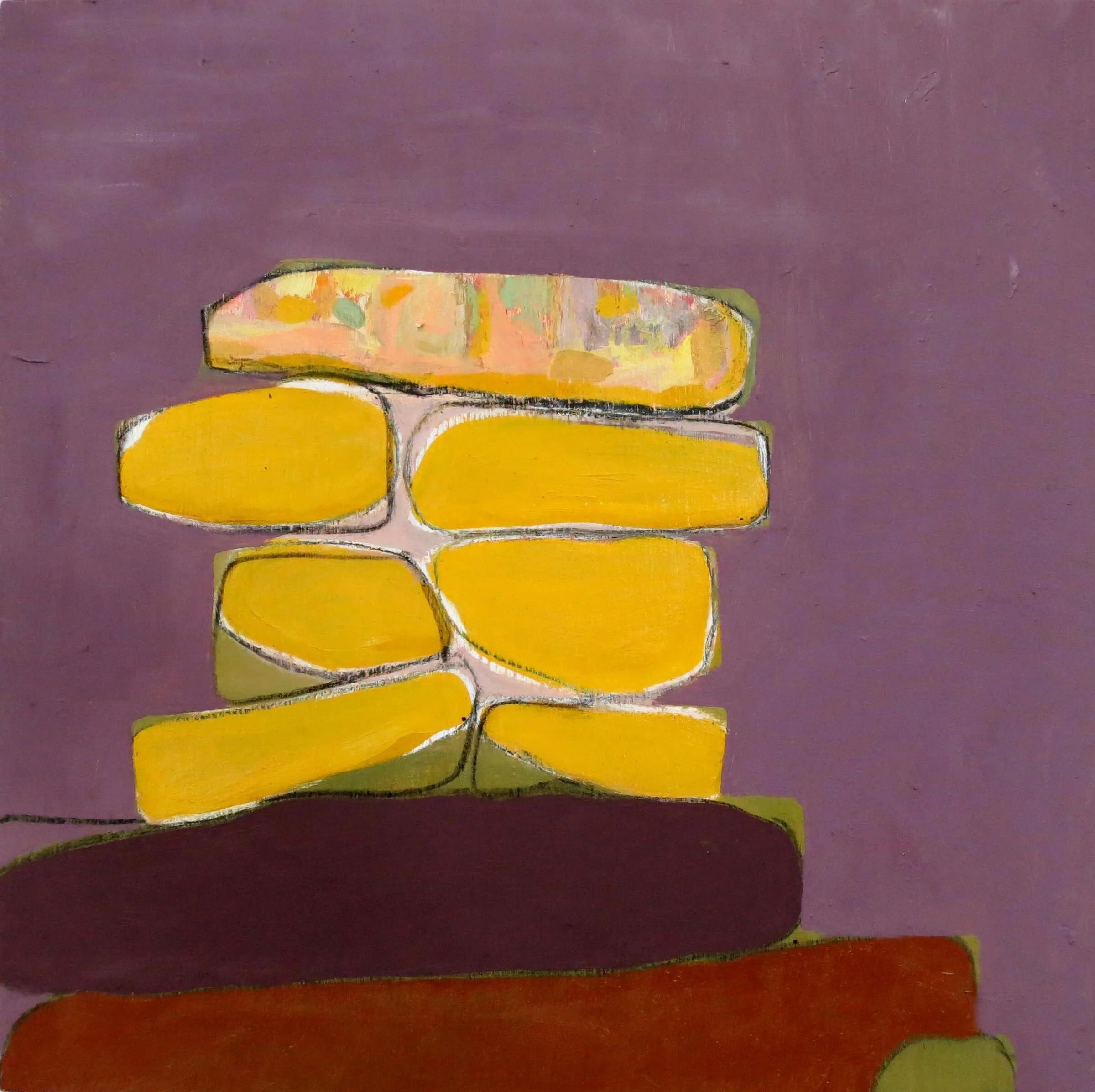 Cairns - Yellow Stack, acrylic on wood, 2017, Gene Tanta