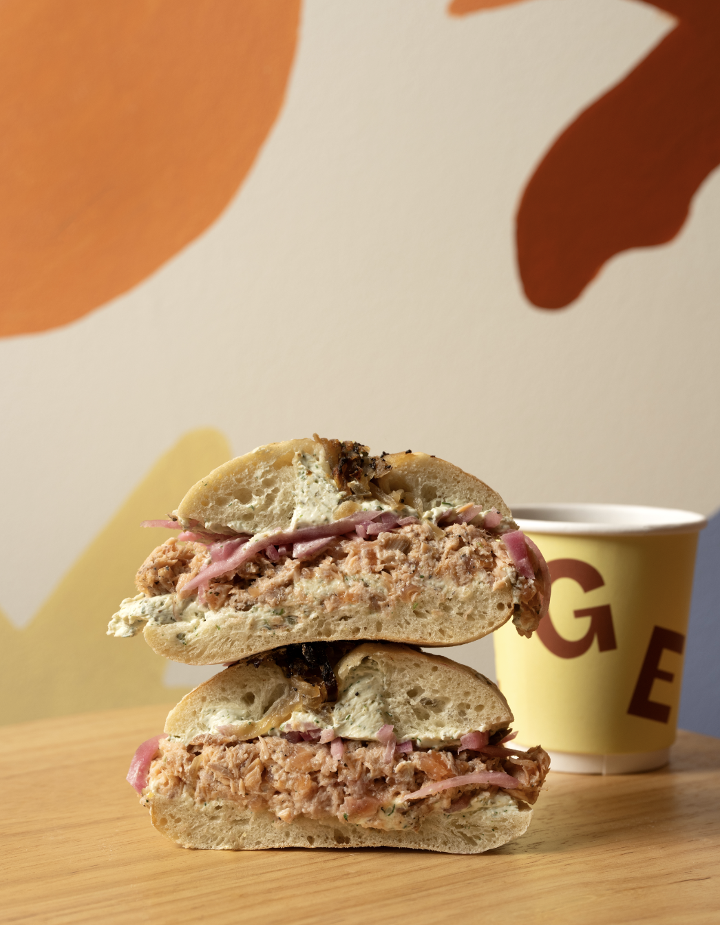 GERTIE bagel sandwich and coffee