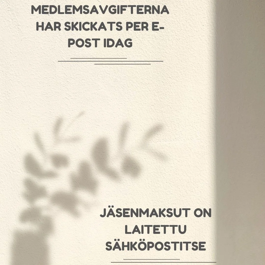 📧 J&auml;senmaksut on l&auml;hetetty t&auml;n&auml;&auml;n s&auml;hk&ouml;postitse.

Kurkkaathan my&ouml;s roskapostikansion, jos viesti ei n&auml;y saapuneissa.

Yhdistyksen toiminnan ja talouden kannalta on t&auml;rke&auml;&auml;, ett&auml; j&auml