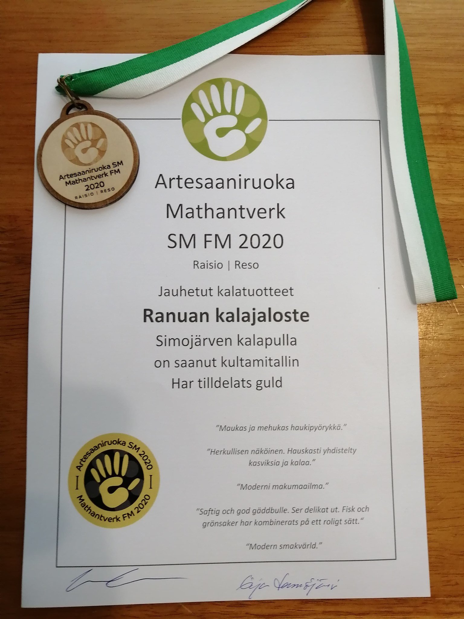Gulddiplom från Mathantverk FM.