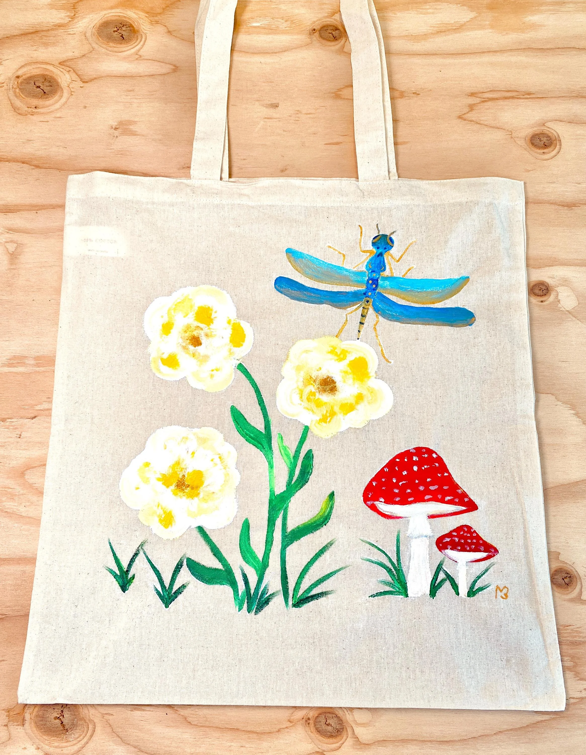 Hand Painted Cotton Tote Bag - Garden Scene
