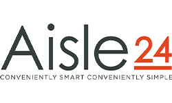 A logo for Aisle 24, with the tagline 'Conveniently Smart Conveniently Simple.'