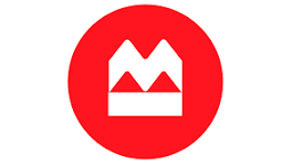 Red circle with a white abstract geometric shape inside