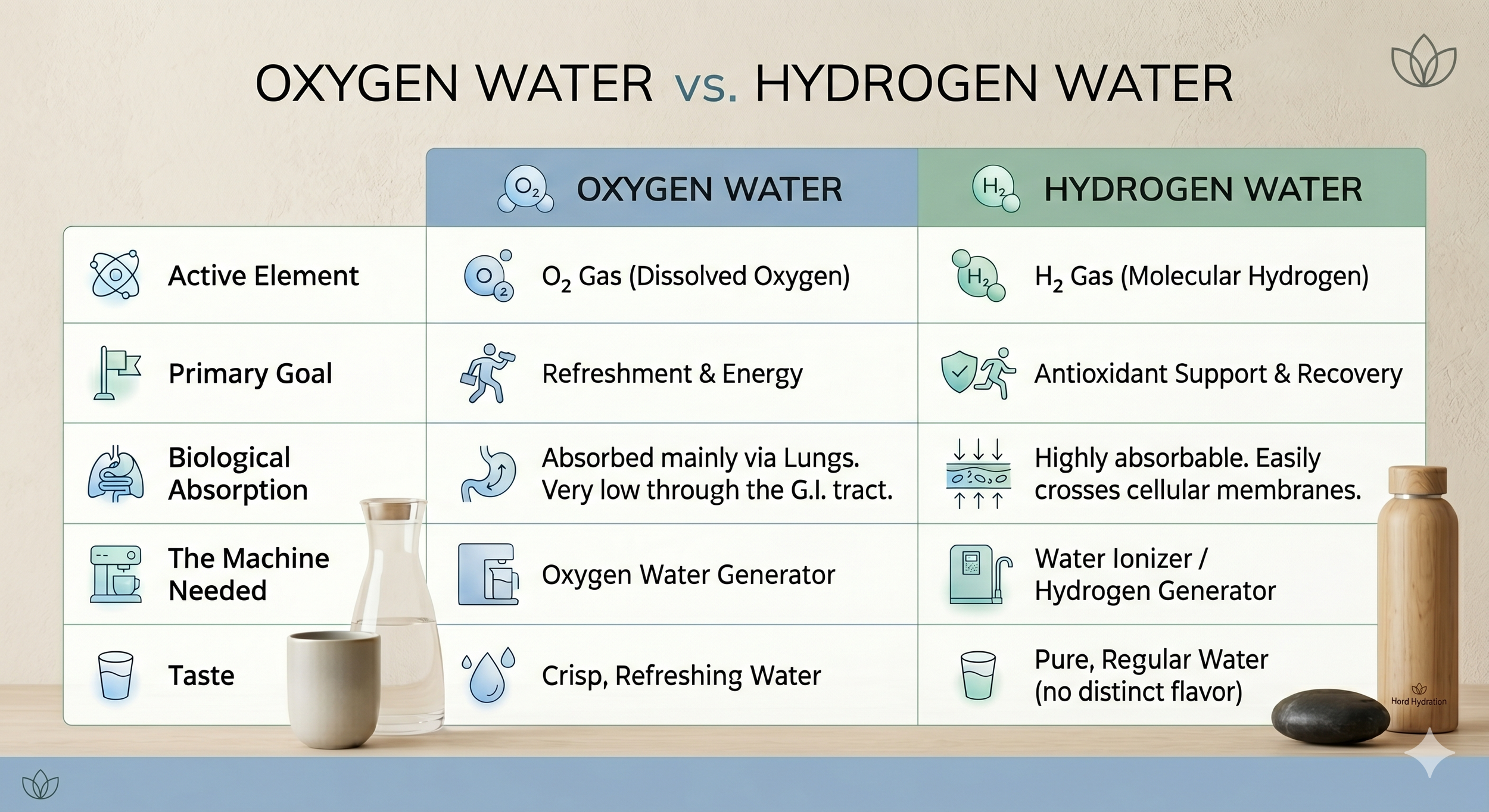Oxygen water versus hydrogen water