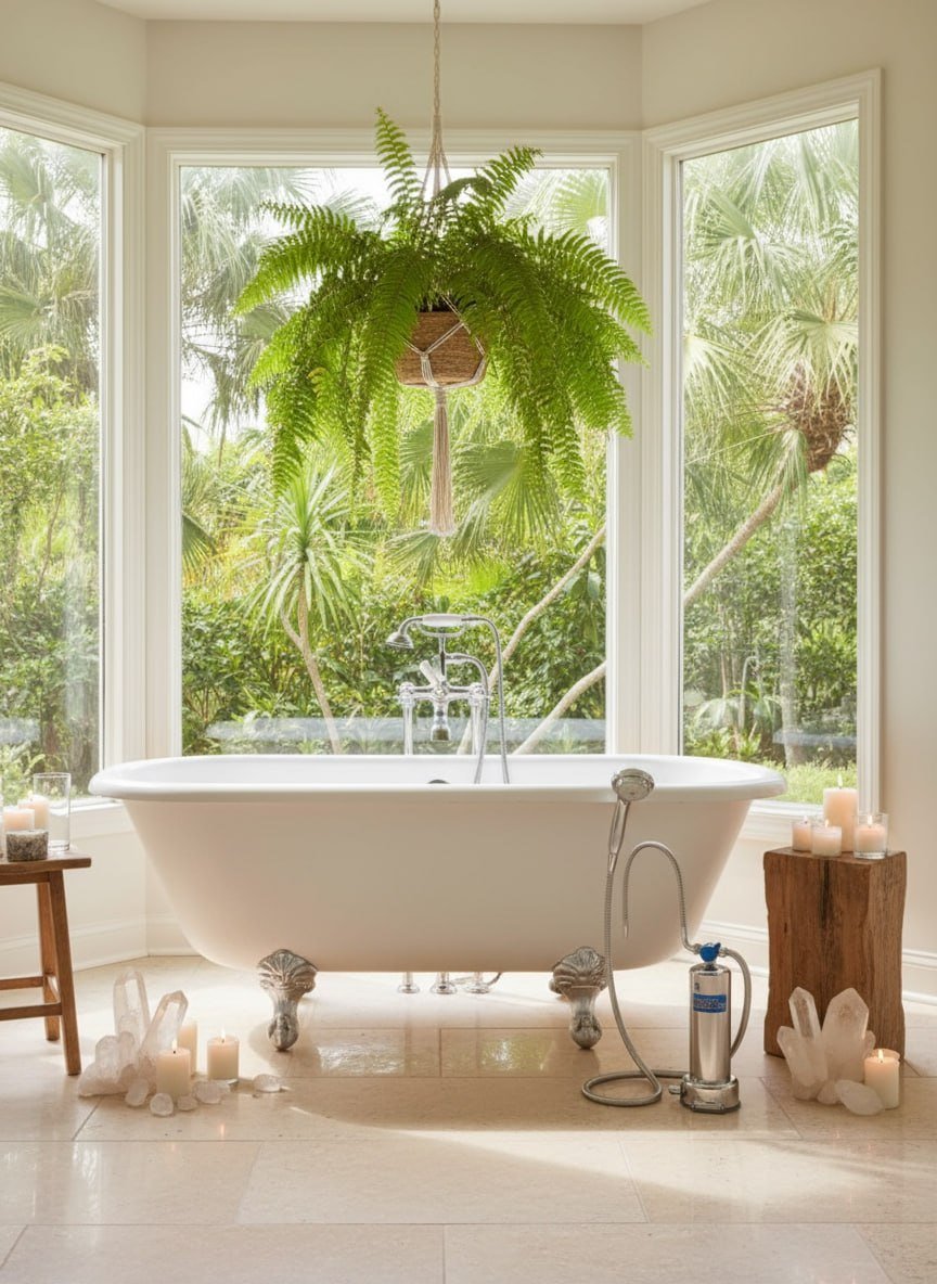 Anespa DX Spa System used with a free standing roll top bath.