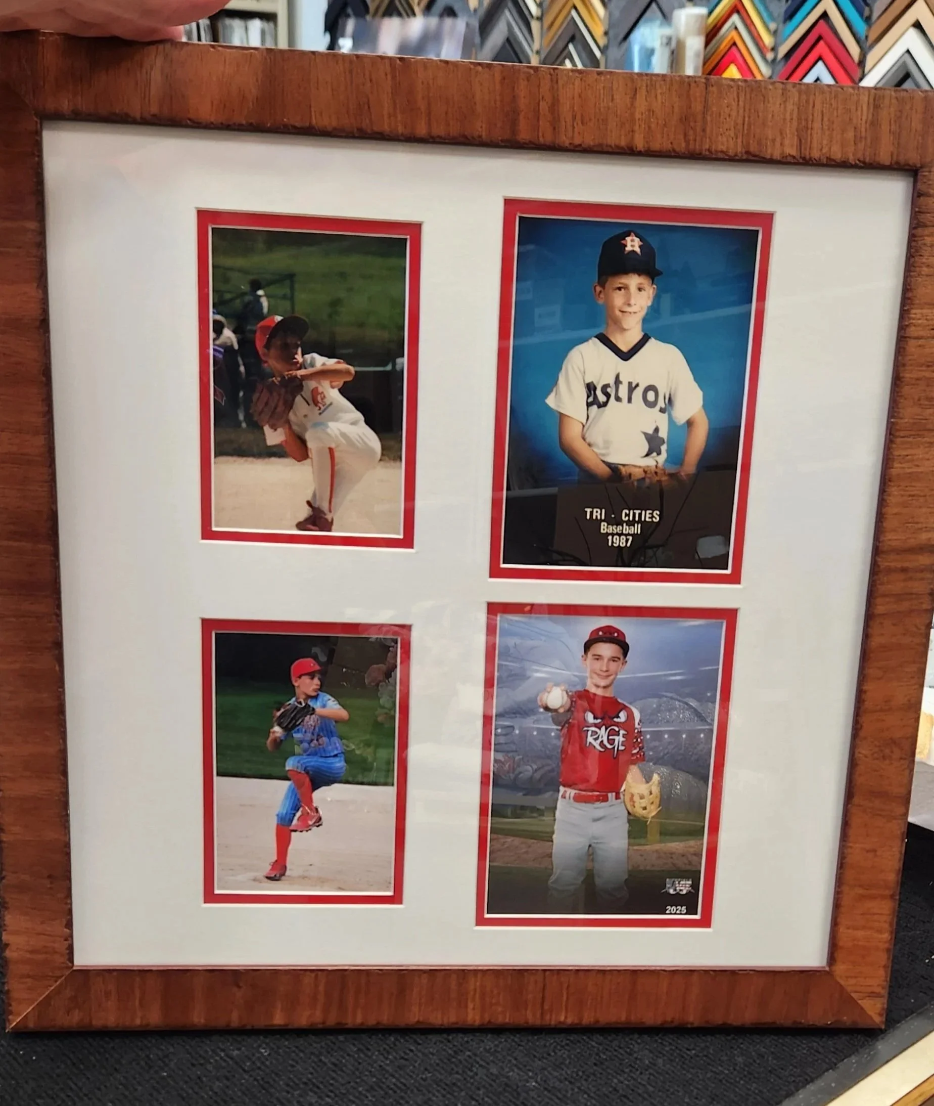 Father & Son similar positions in baseball. Through the Years. Double mat. With Prints printed on glossy photo paper