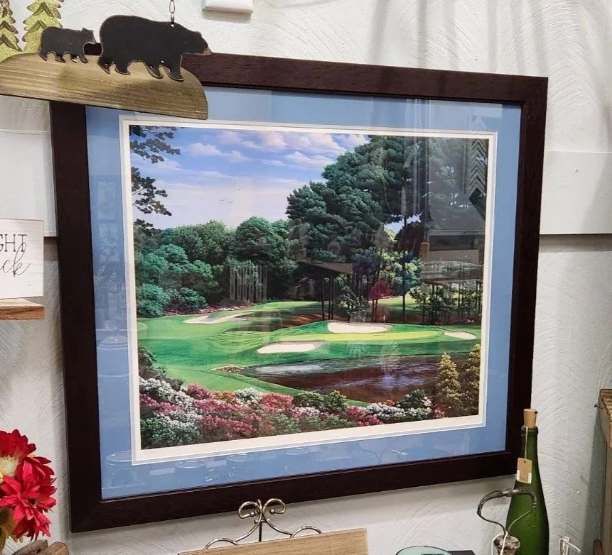 Golf print, hole 16 Augusta Georgia. Double mat
