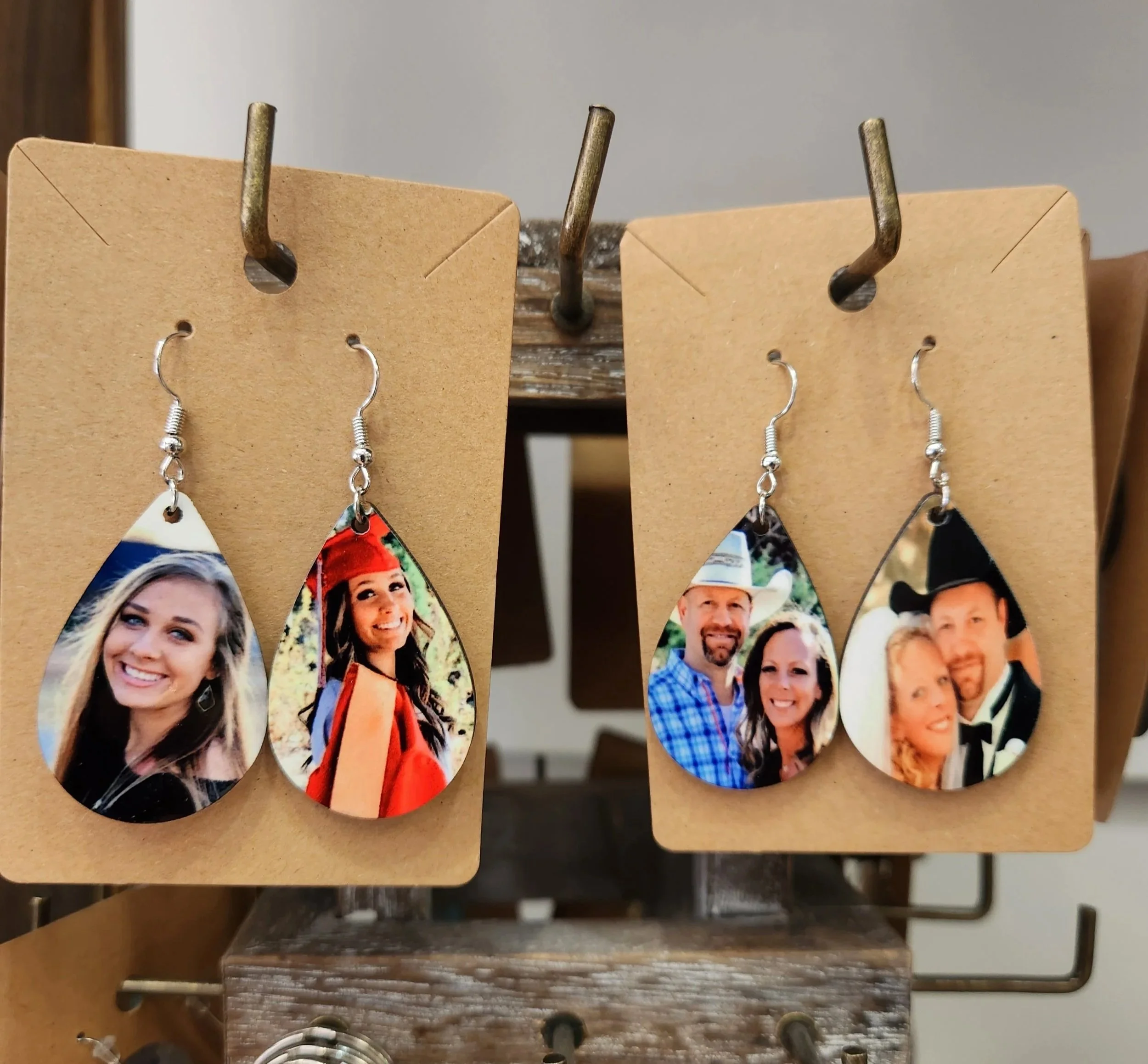Custom Earrings with images of granddaughter and daughter. Printed on both sides