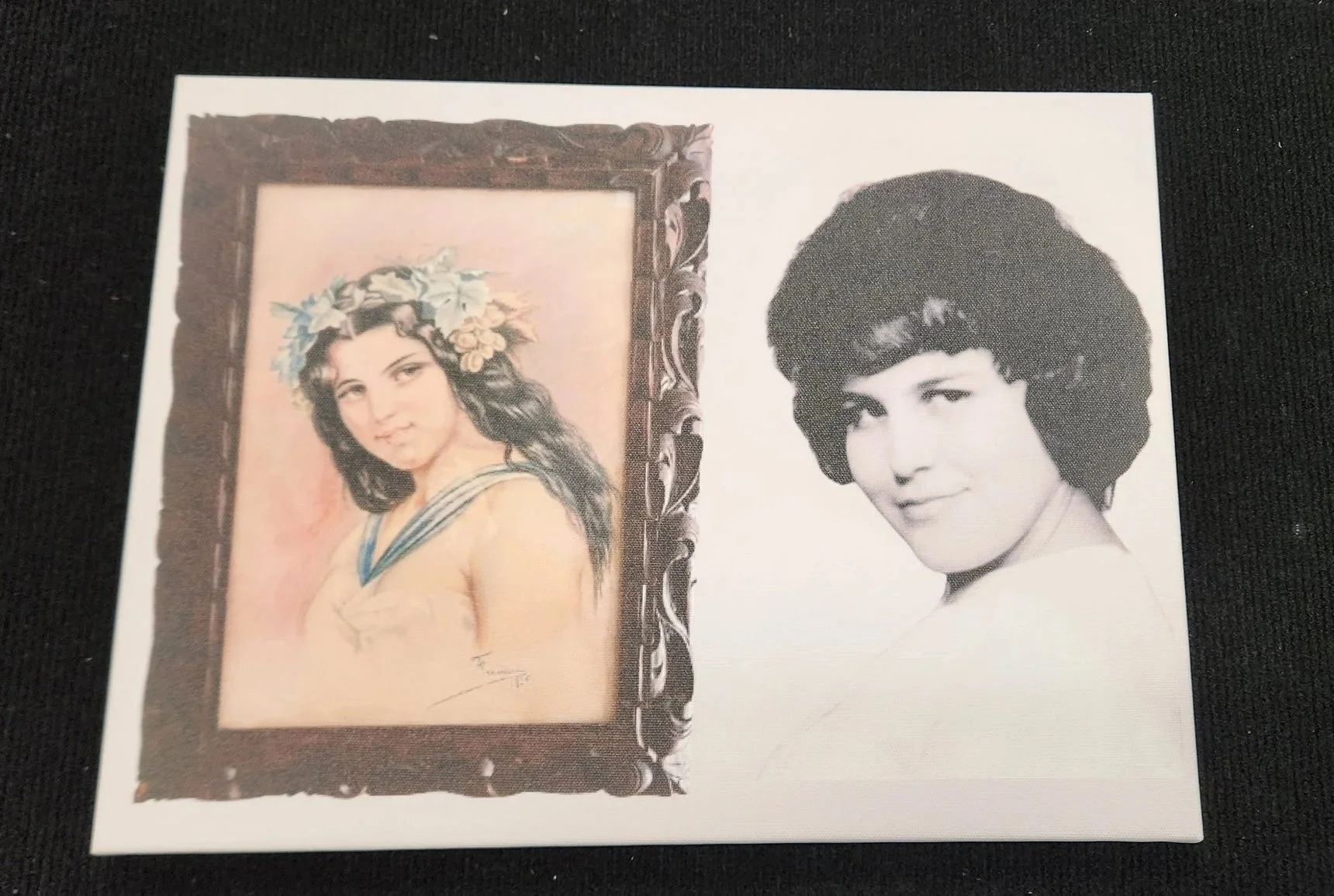 Portrait of young woman and Painting that came from a photo and combined on Canvas Print. 1.25 inch stretcher bar