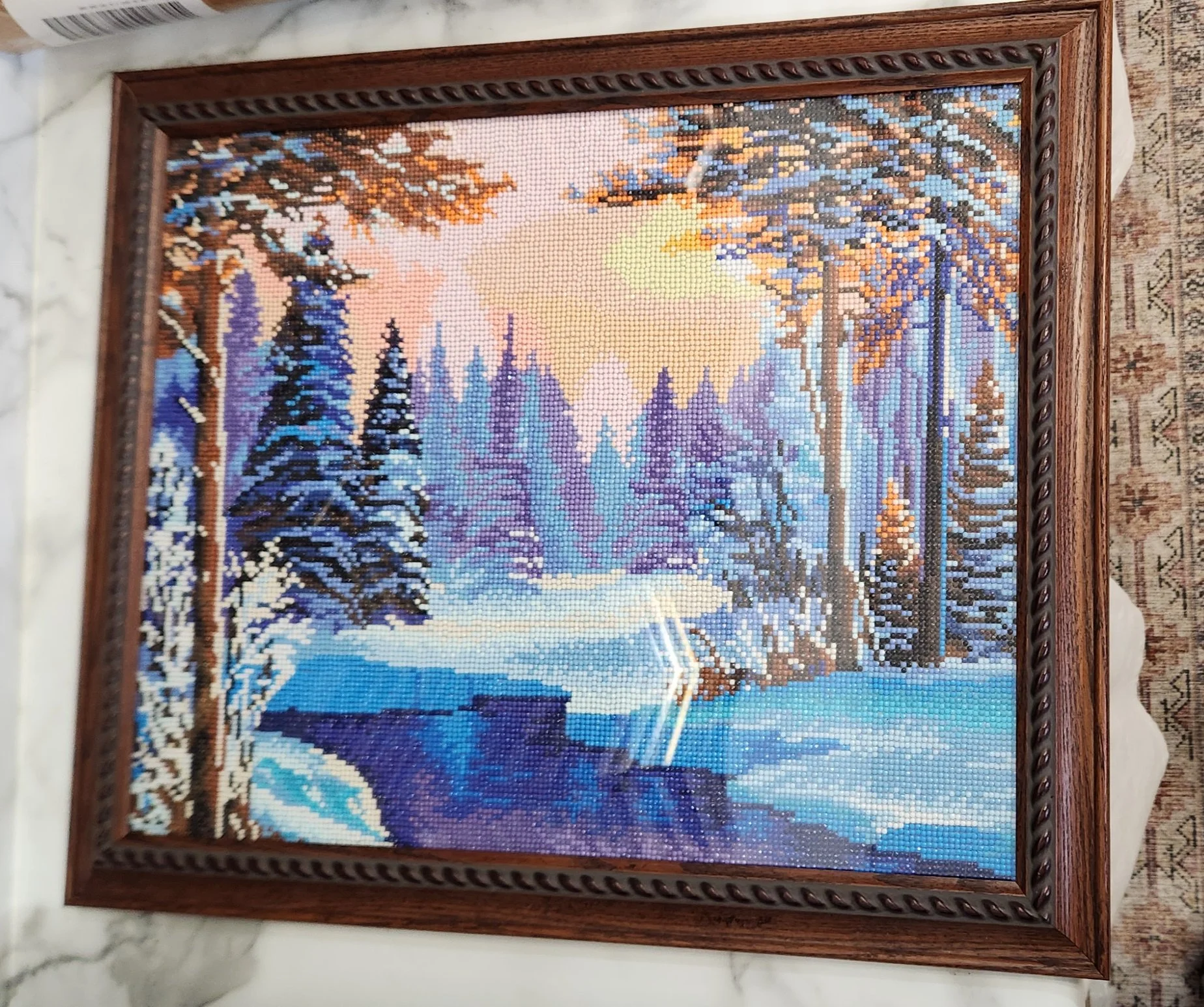 Diamond art of winter landscape with no mat