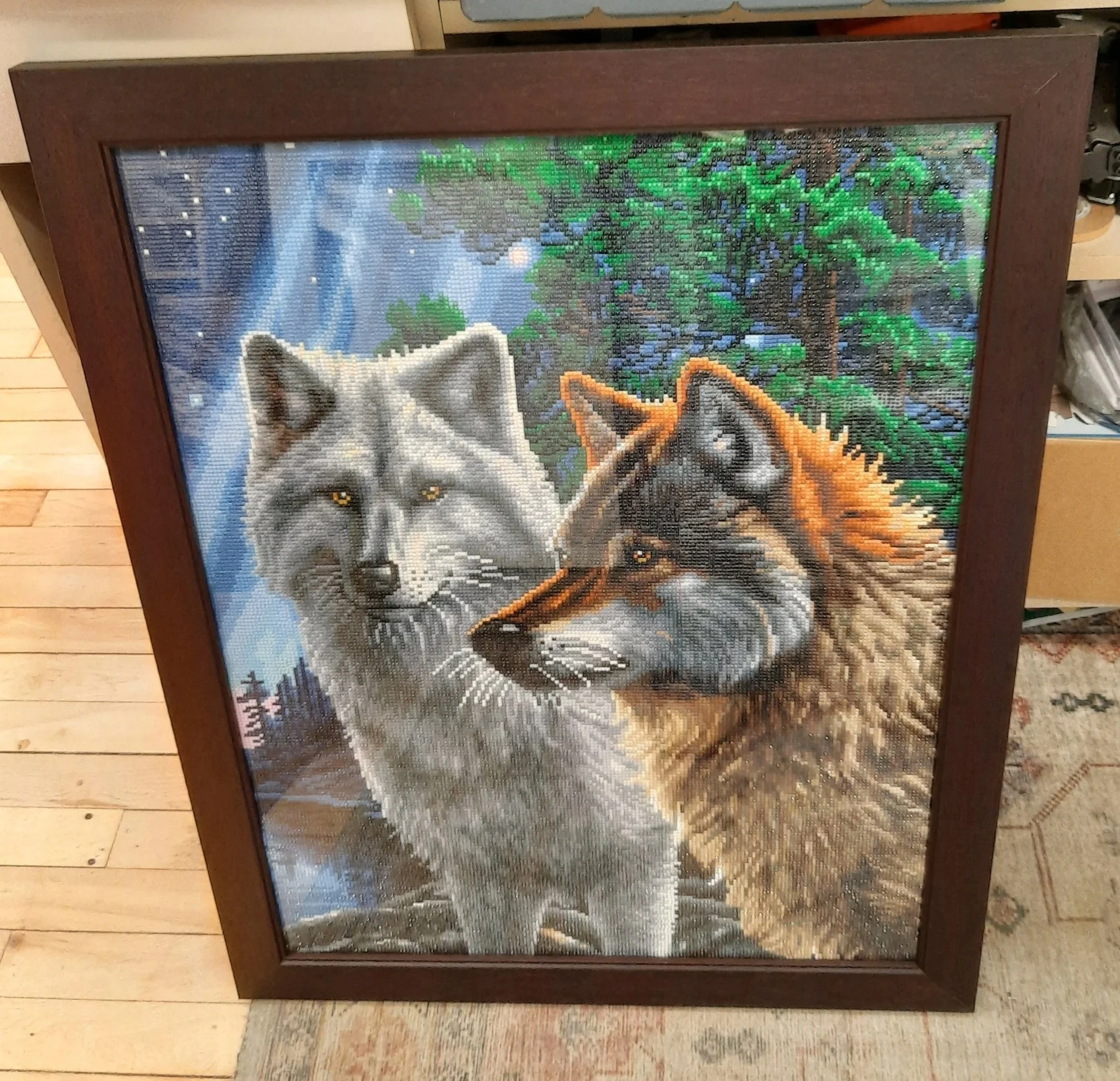 Multiple Wolf Diamond Art Custom Framed with no mat