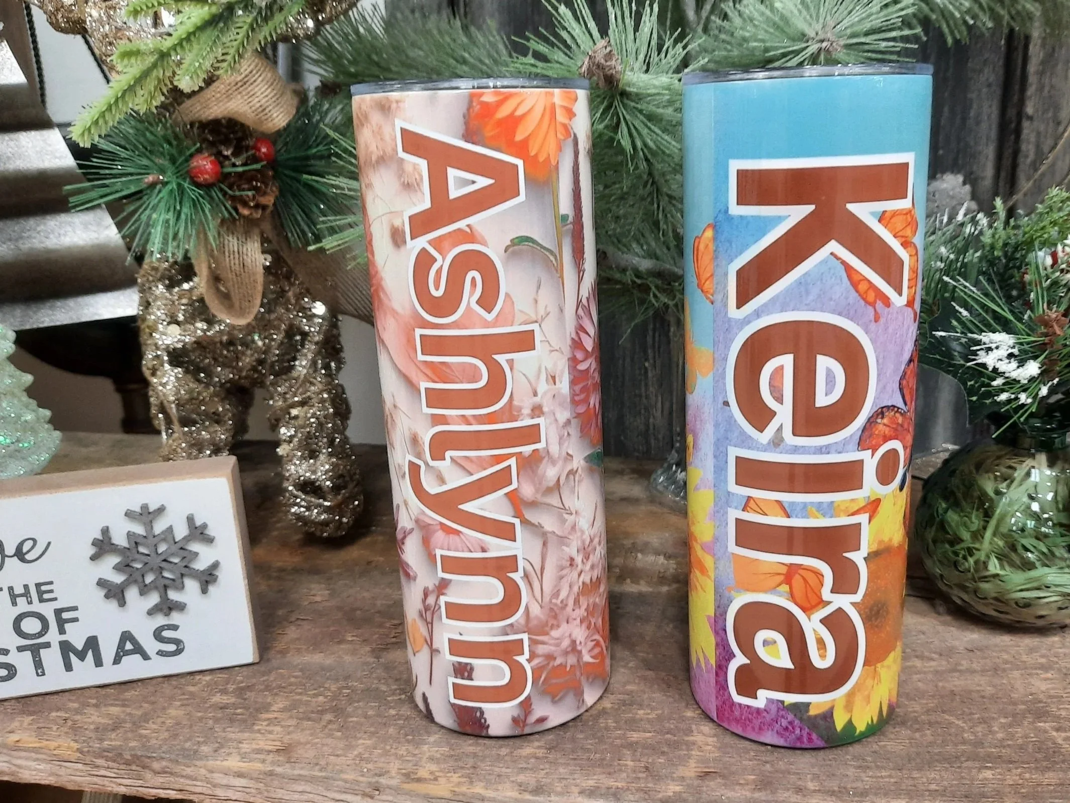 Custom 20oz Tumblers with names and background image
